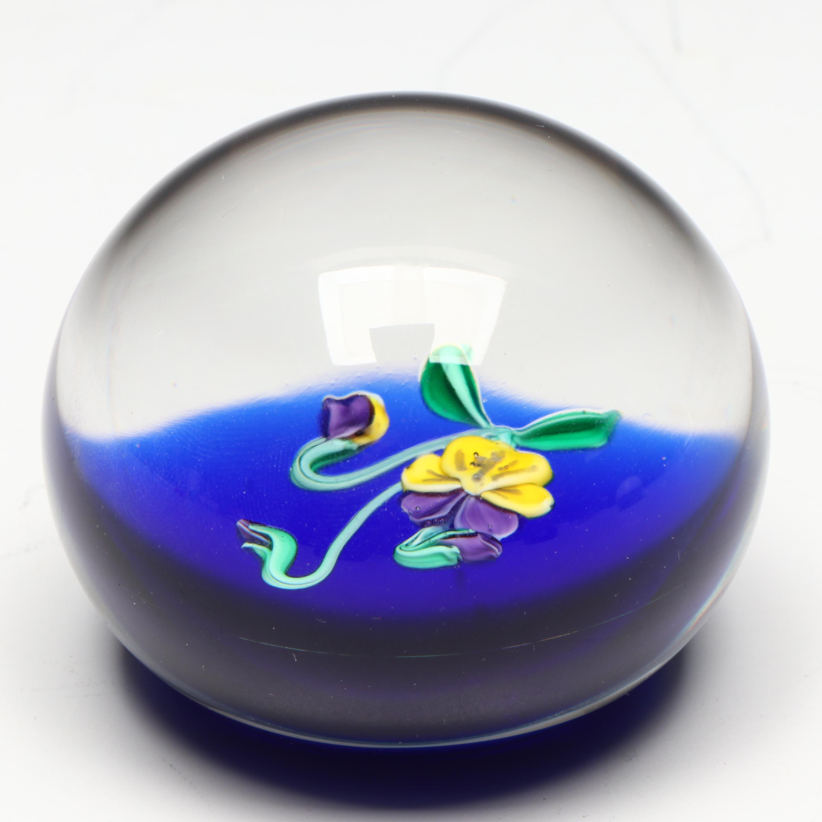 Francis Whittemore Handcrafted Floral and Bird Studio Art Glass Paperweights