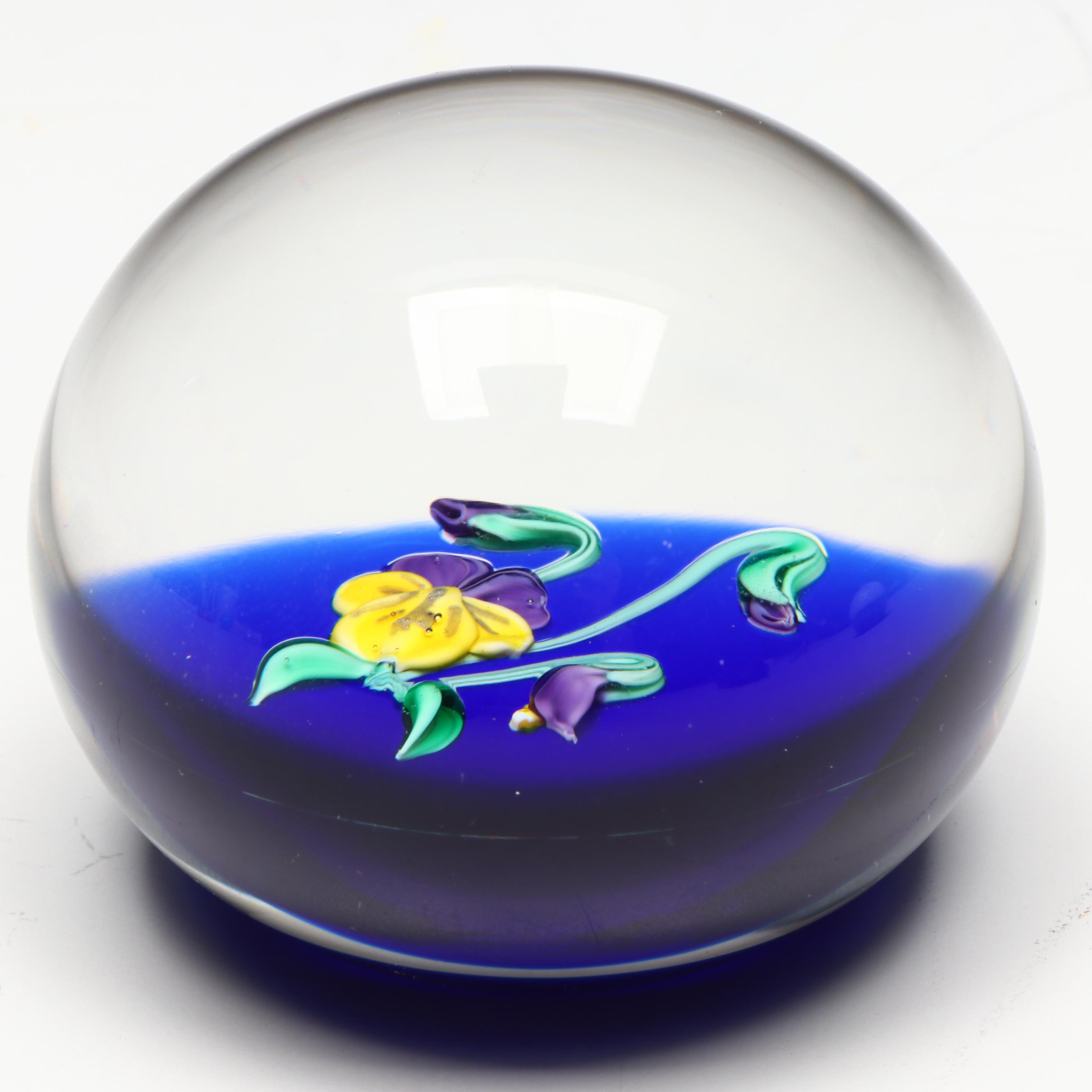 Francis Whittemore Handcrafted Floral and Bird Studio Art Glass Paperweights