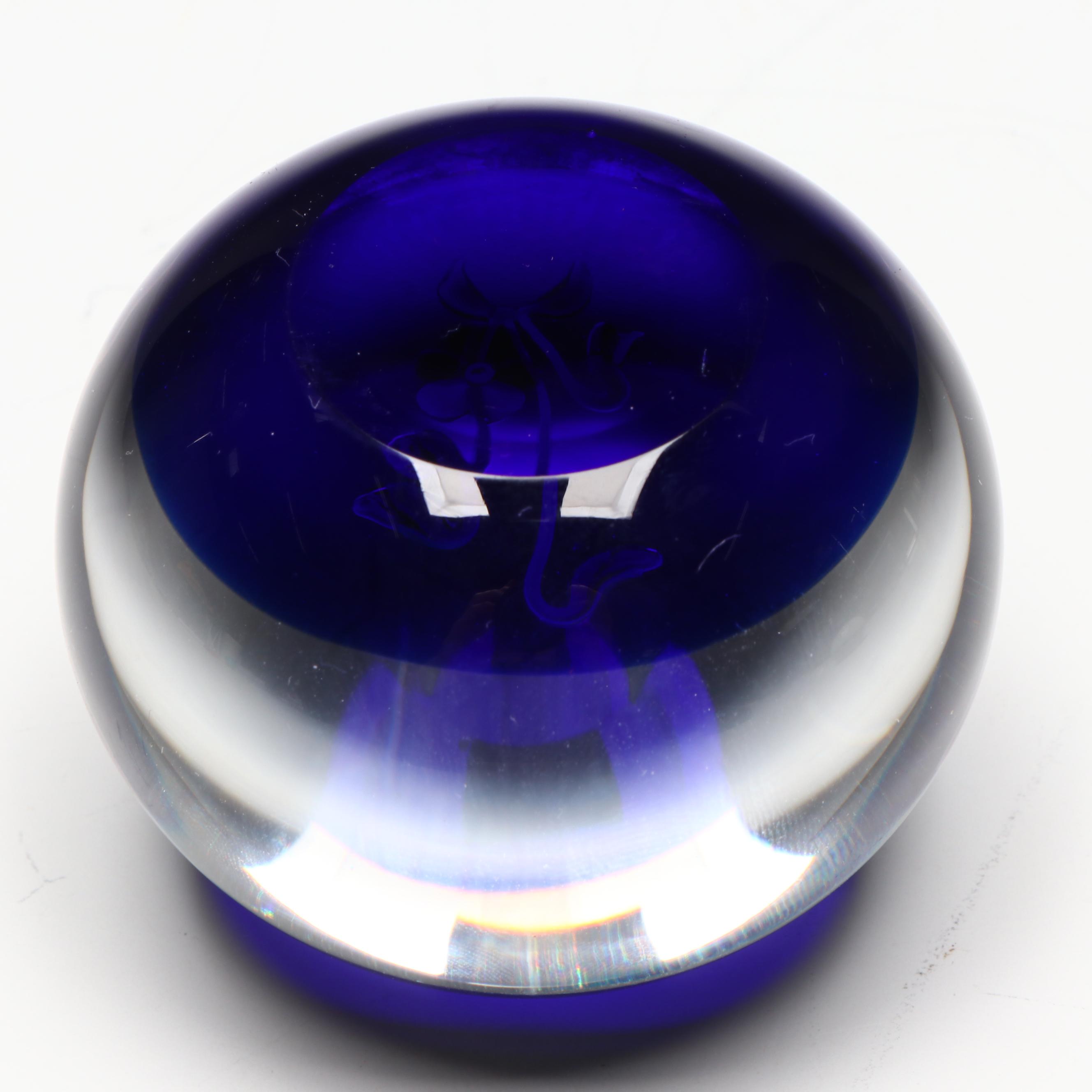 Francis Whittemore Handcrafted Floral and Bird Studio Art Glass Paperweights