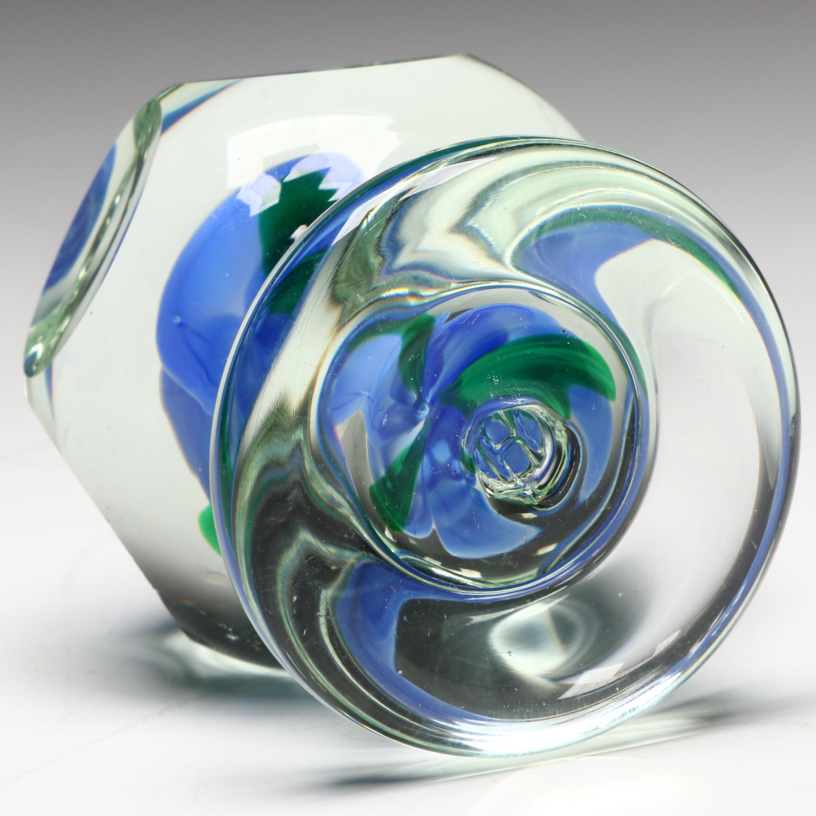 Robert Hamon and Pairpoint Handcrafted and Faceted Floral Art Glass Paperweights