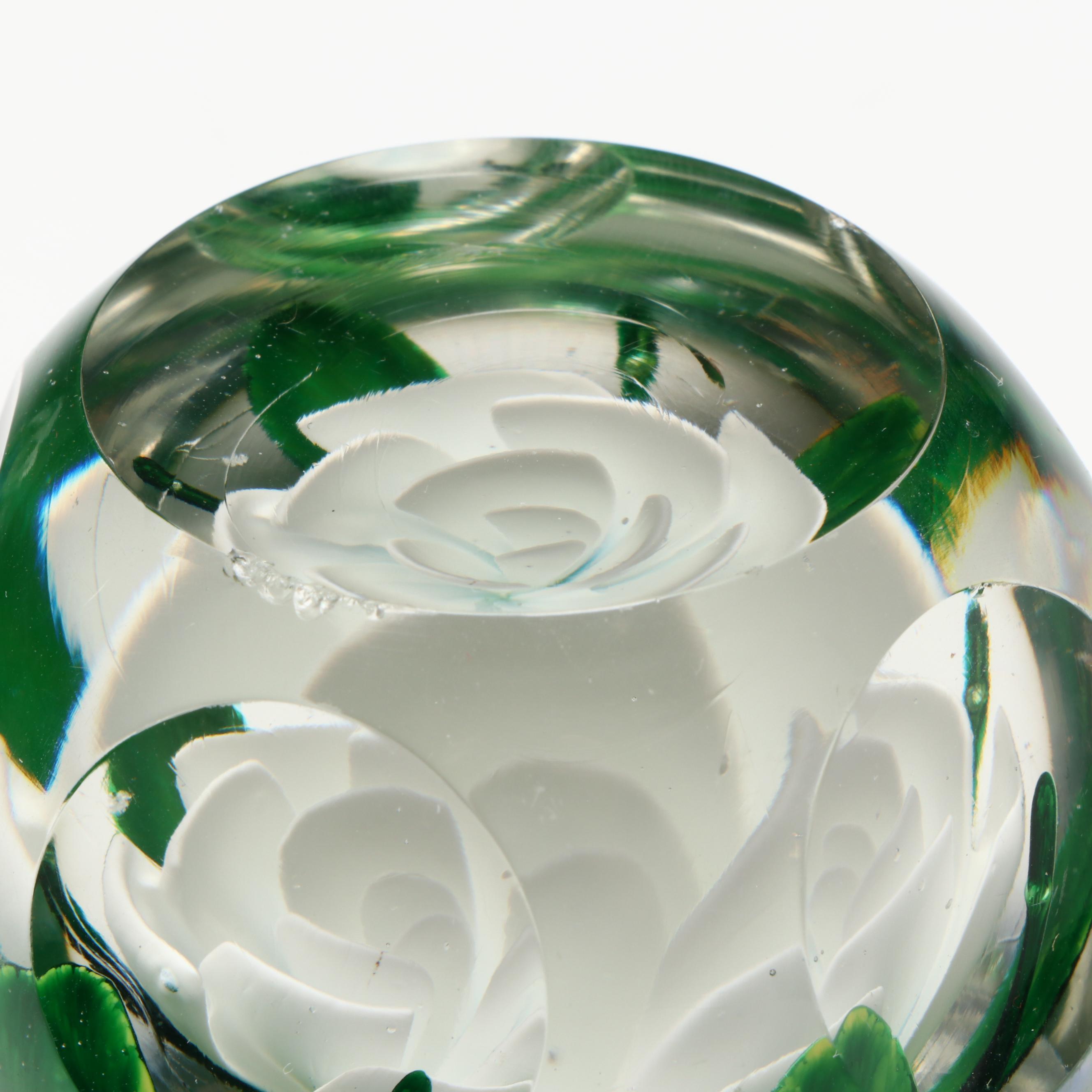 Robert Hamon and Pairpoint Handcrafted and Faceted Floral Art Glass Paperweights