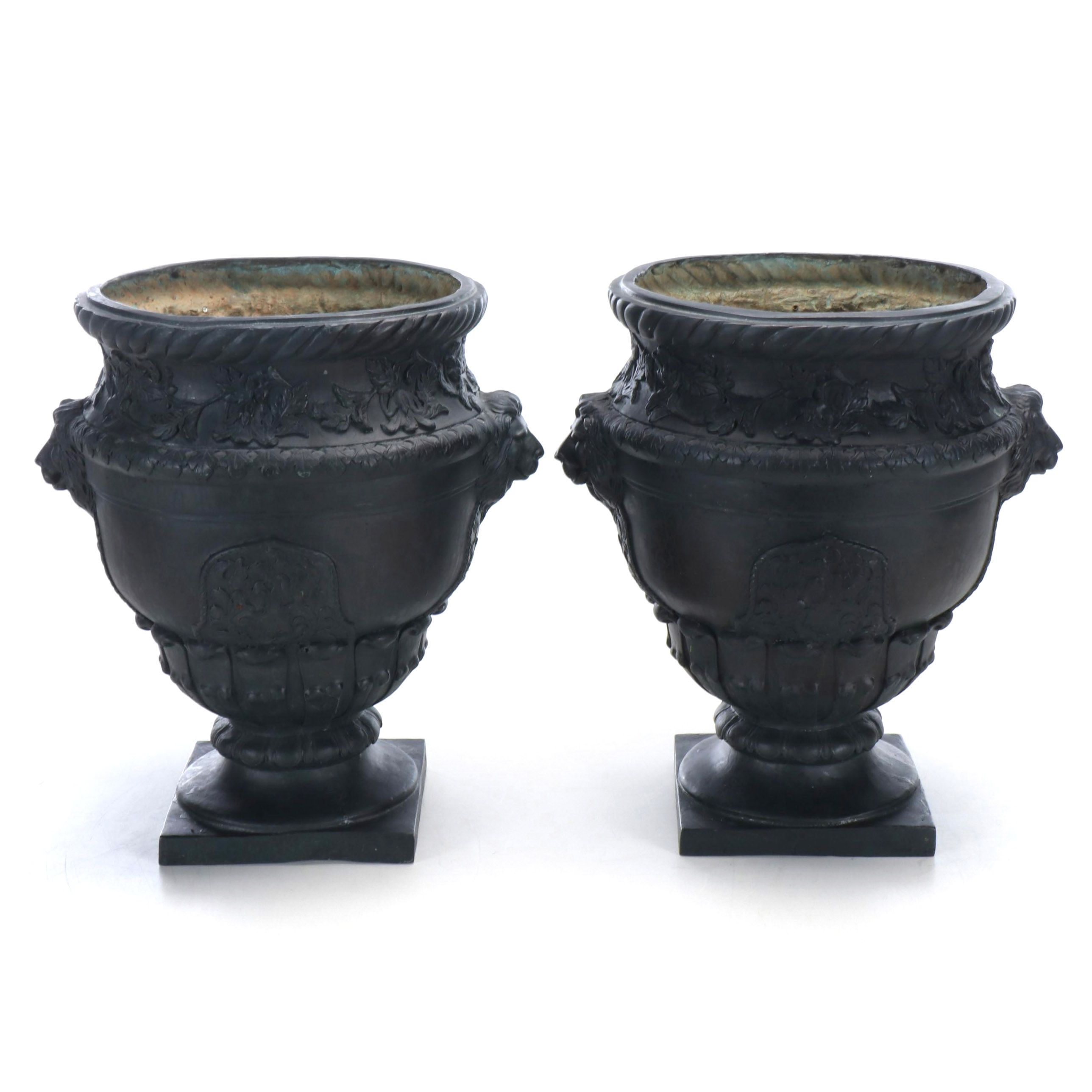 Pair of Neoclassical Style Black-Painted Metal Planters