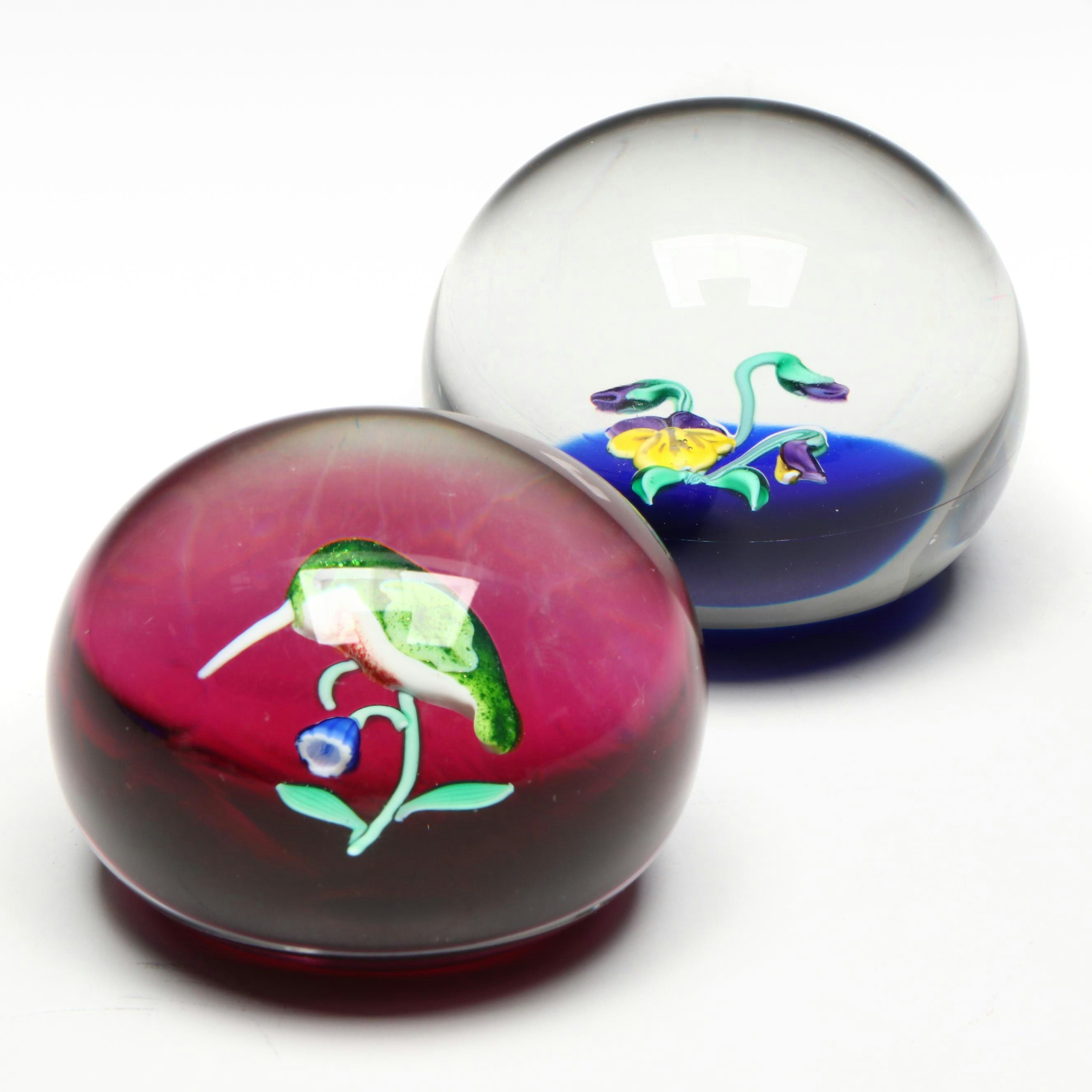 Francis Whittemore Handcrafted Floral and Bird Studio Art Glass Paperweights