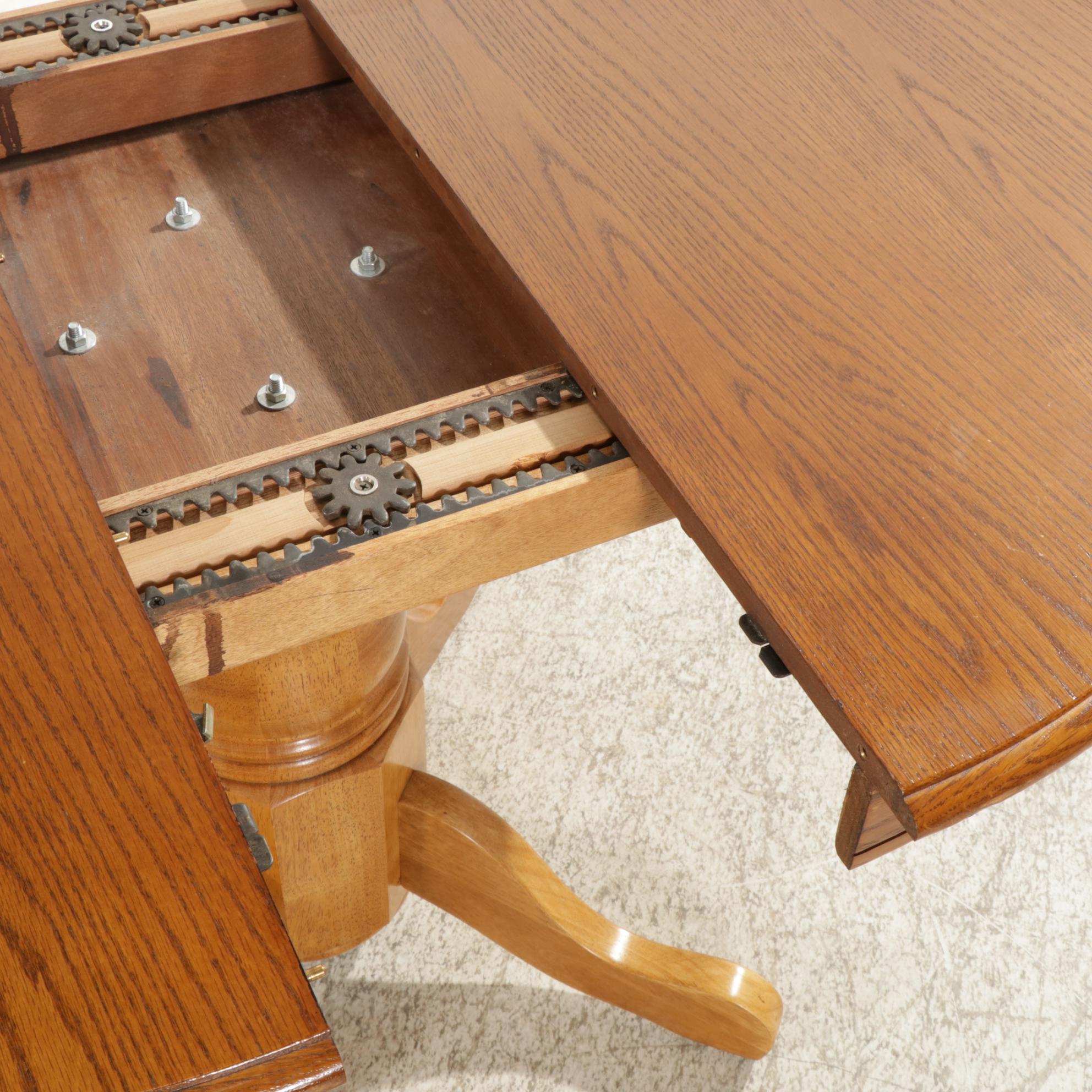 Oak Pedestal Dining Table and Four Arrow Back Chairs