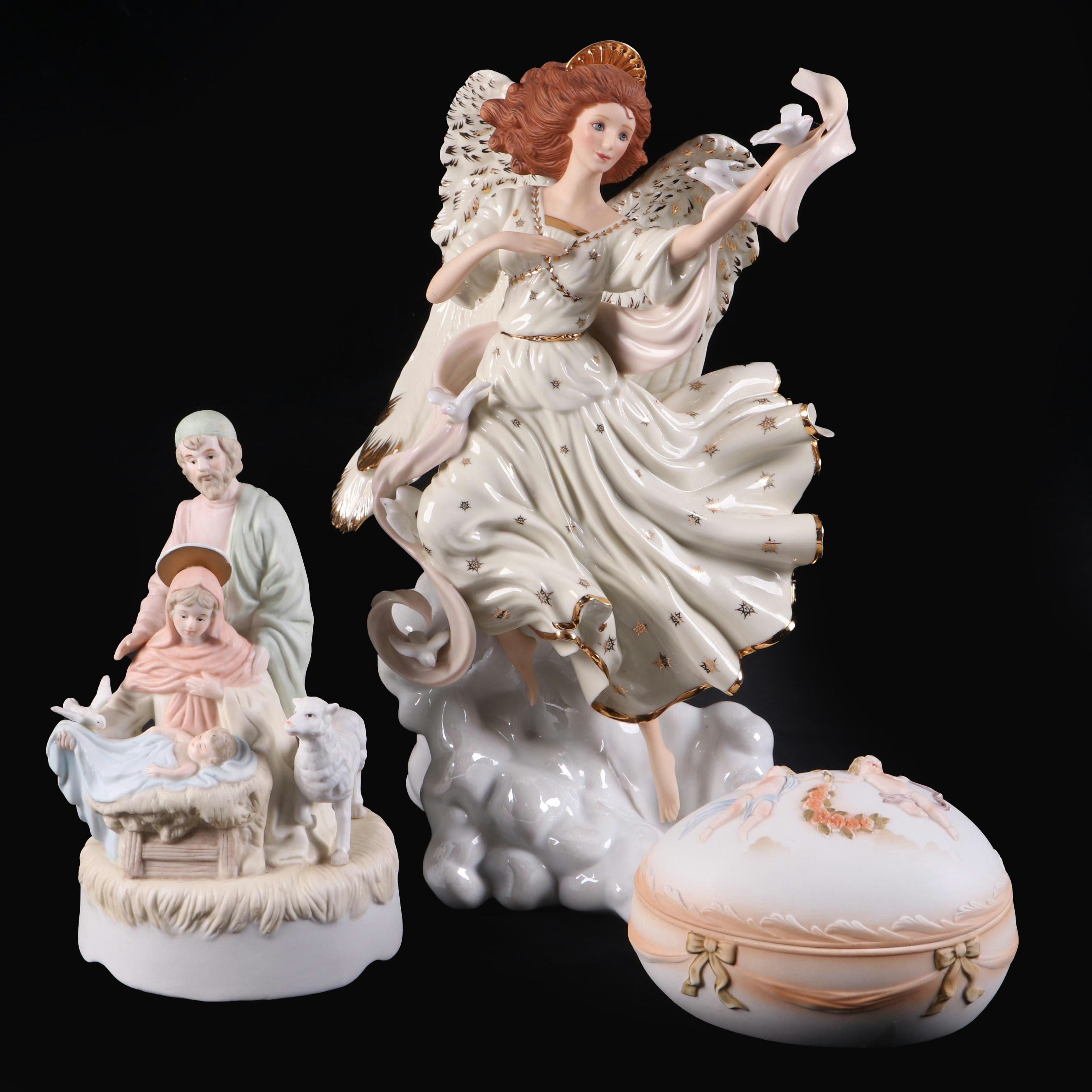 Lefton Bisque Nativity Musical Figurine, Lenox Millennium Messenger, More