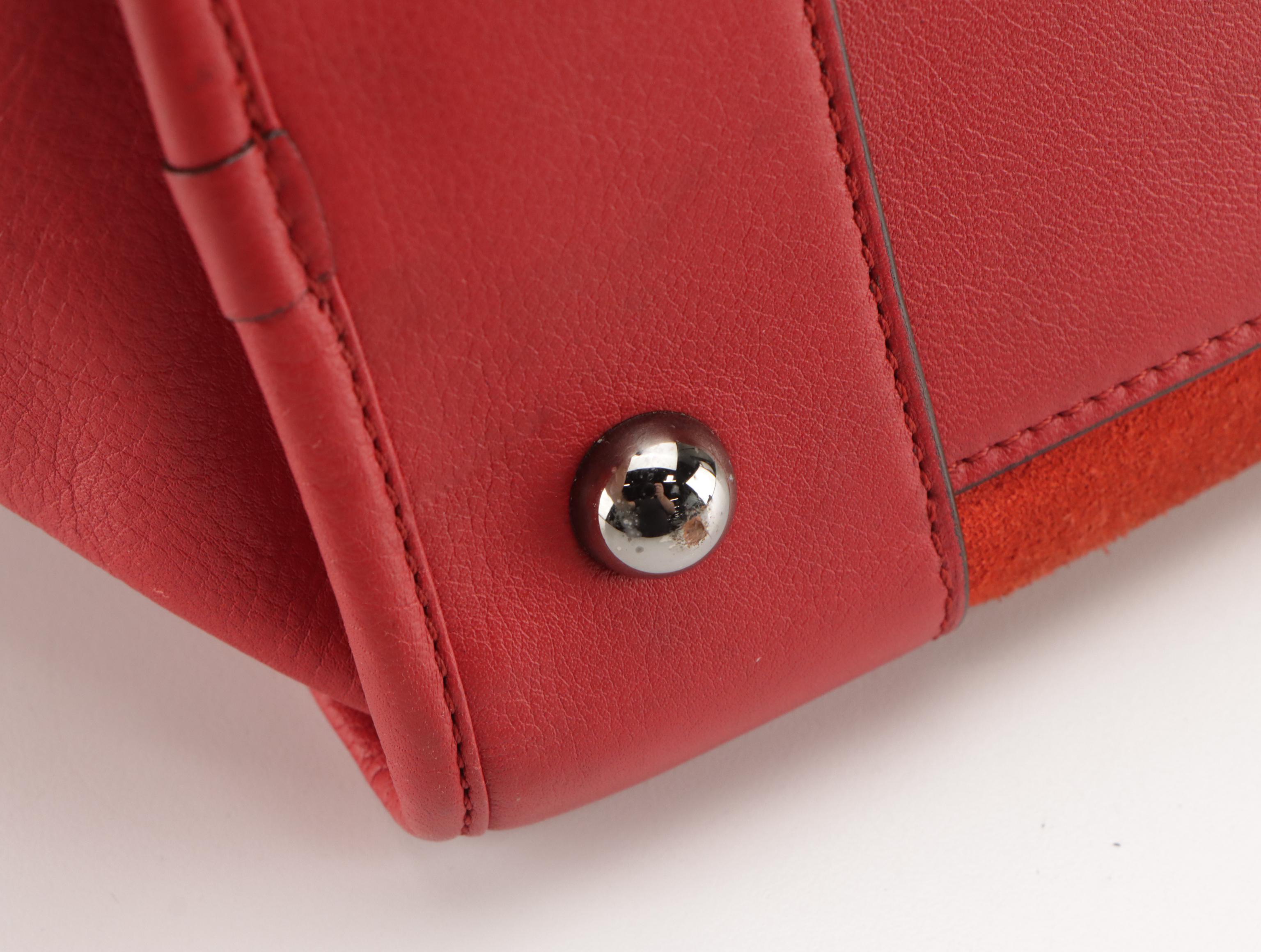 Loewe Amazona 36 Top Handle Bag in Orange Suede and Cherry Red Calfskin Leather