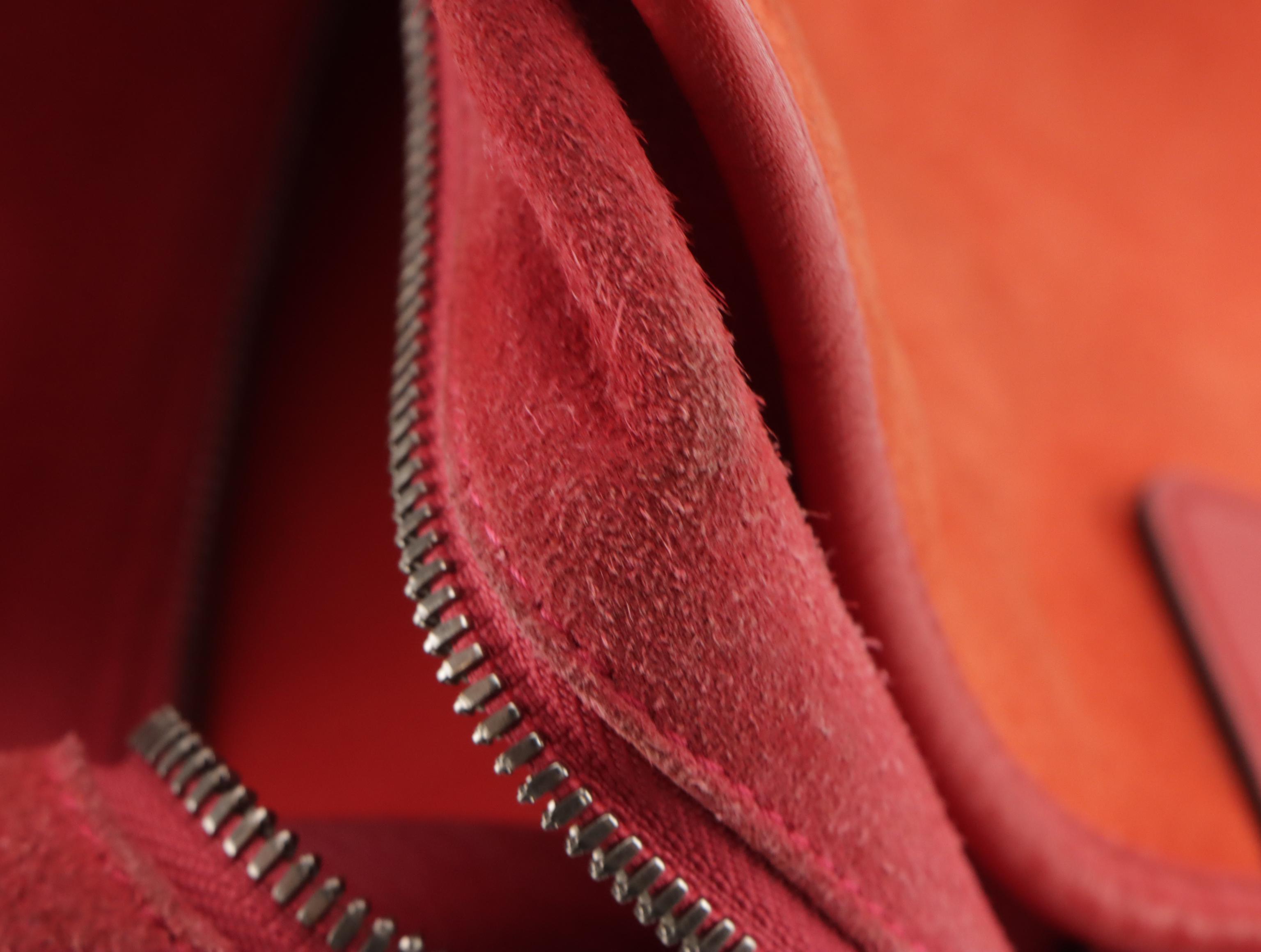 Loewe Amazona 36 Top Handle Bag in Orange Suede and Cherry Red Calfskin Leather