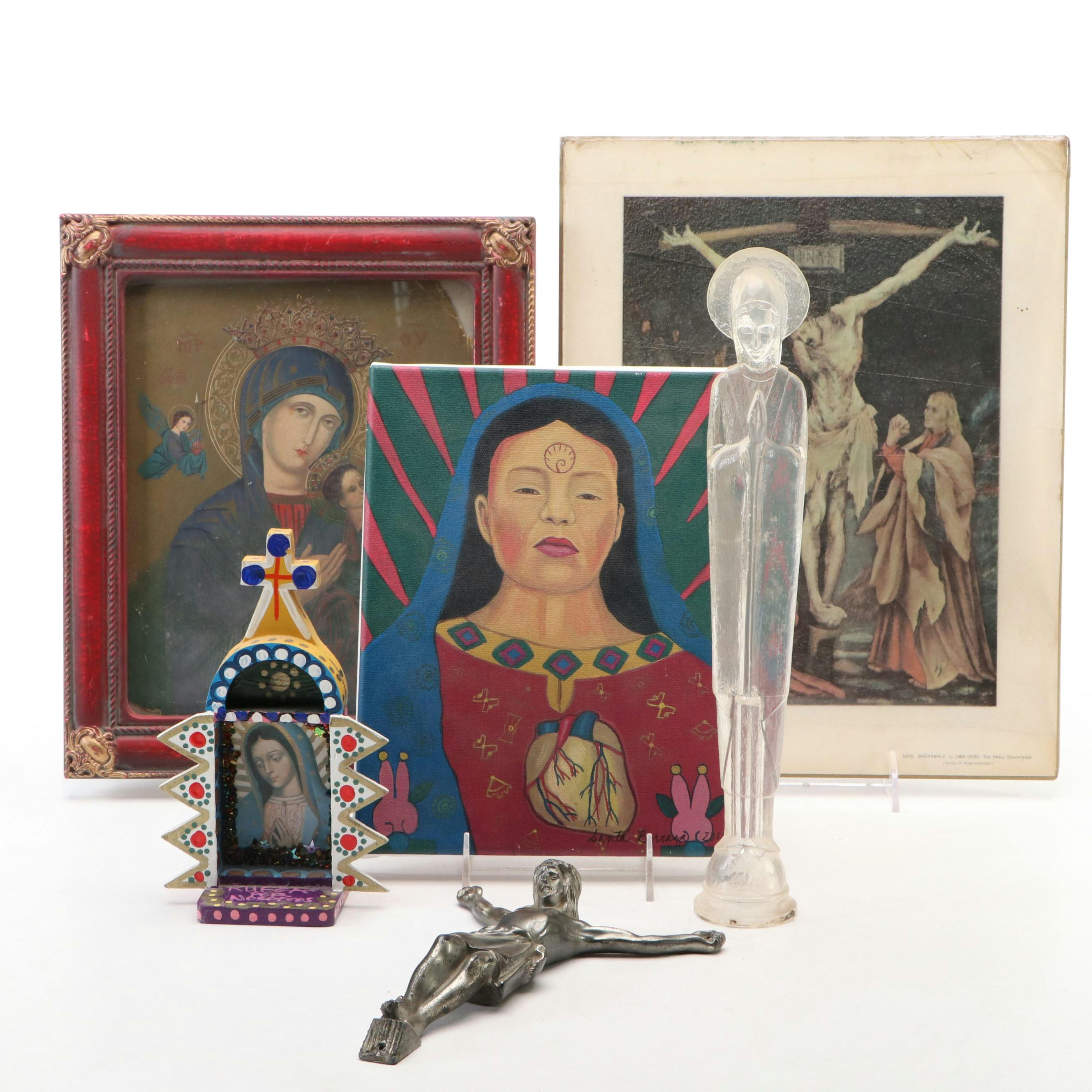 "Virgen con Corazon y Maguey" After Santa Barraza and Religious Art Collection