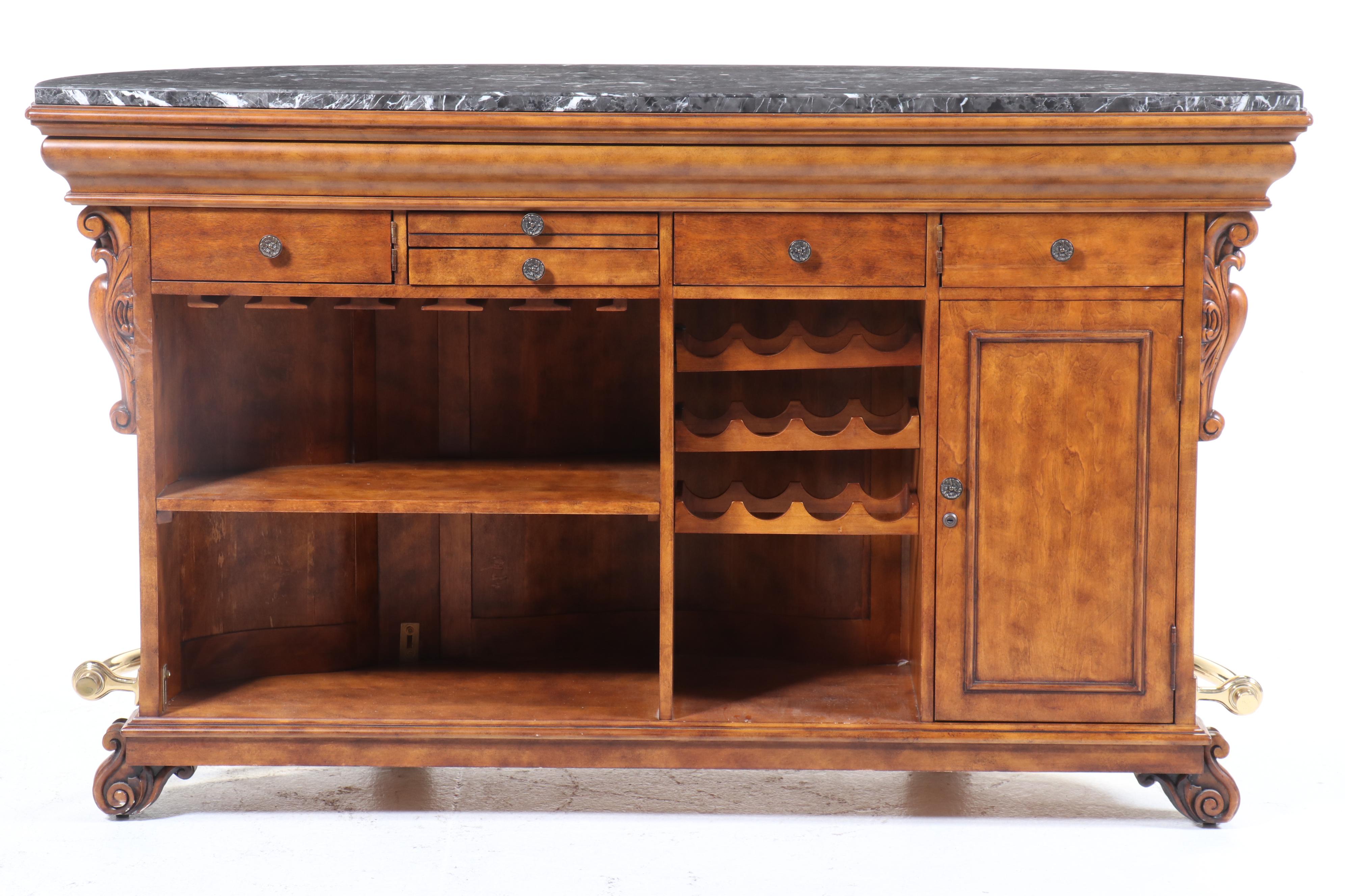 Pulaski Furniture "Edwardian" Marble Top Wood Bar Cabinet