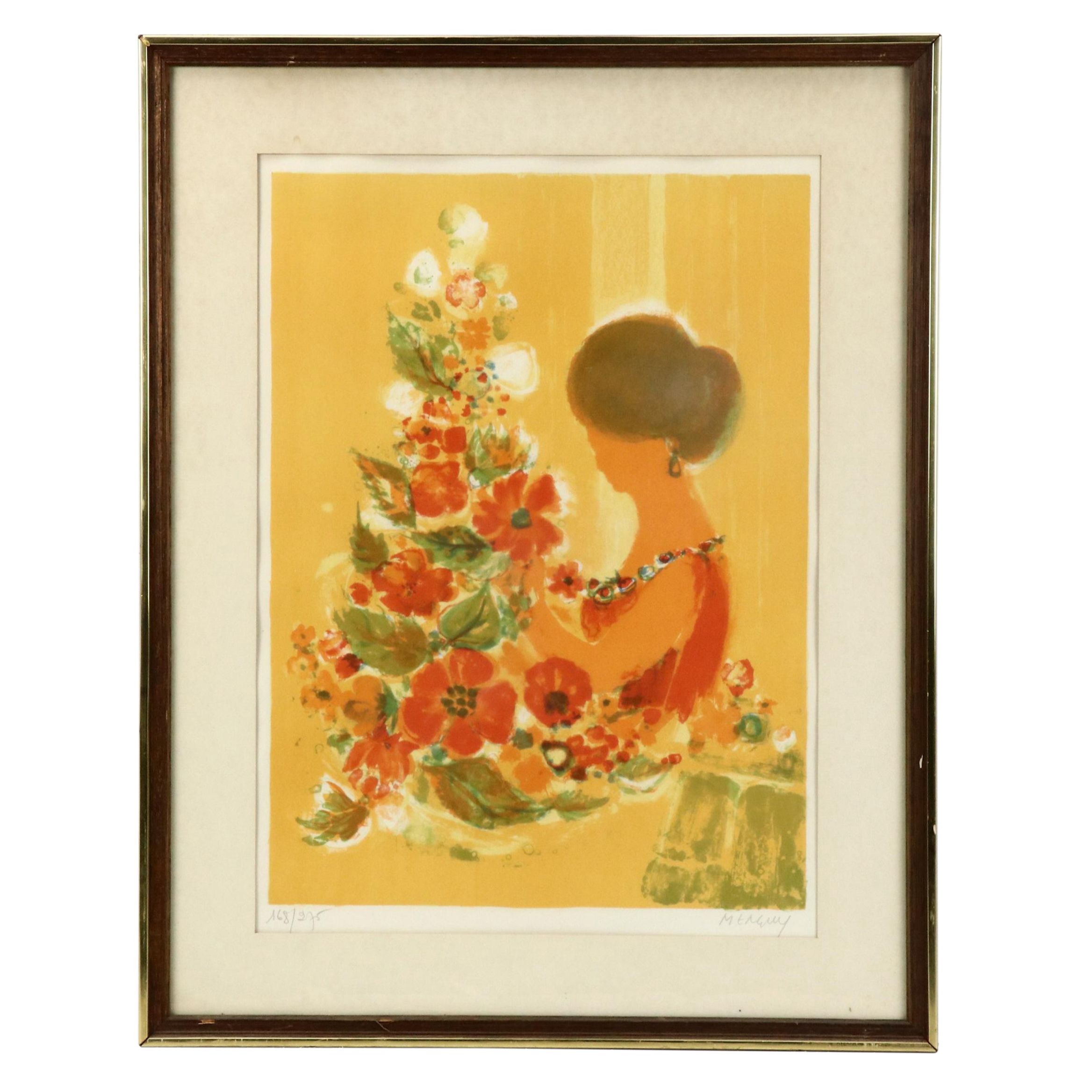 Frédéric Menguy Color Lithograph with Woman Adorning a Tree