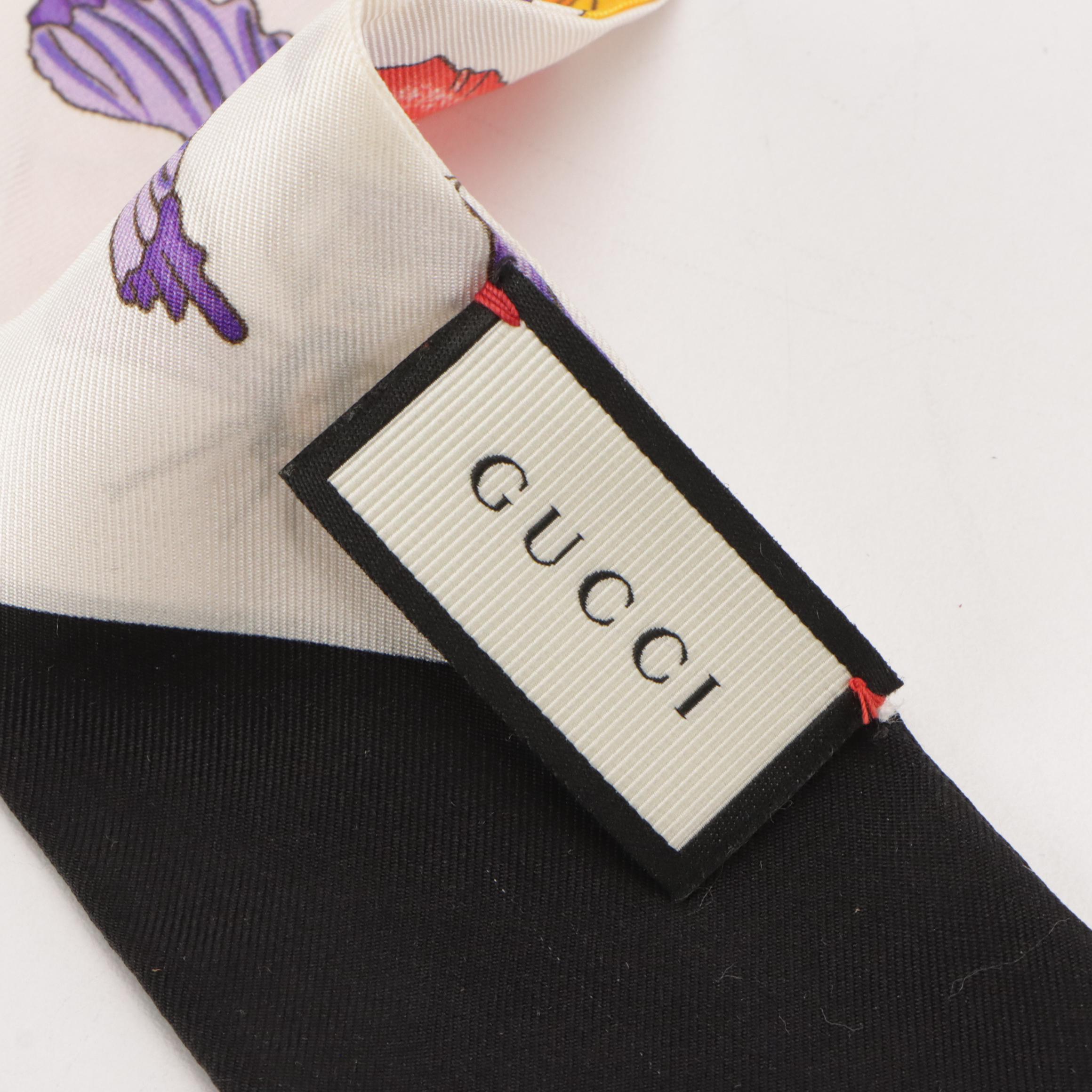Gucci Flora Print Silk Twill Bandeau Scarf