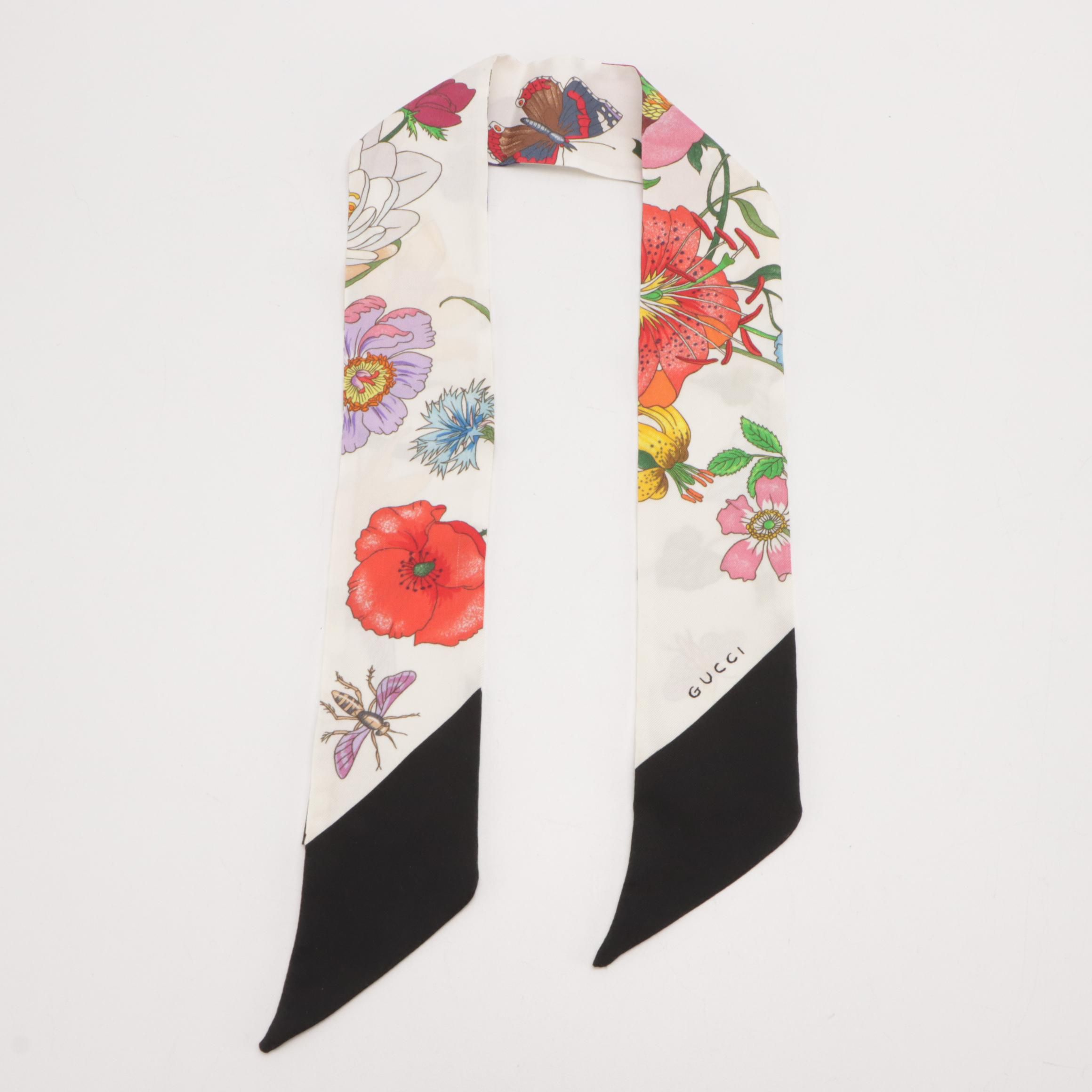Gucci Flora Print Silk Twill Bandeau Scarf