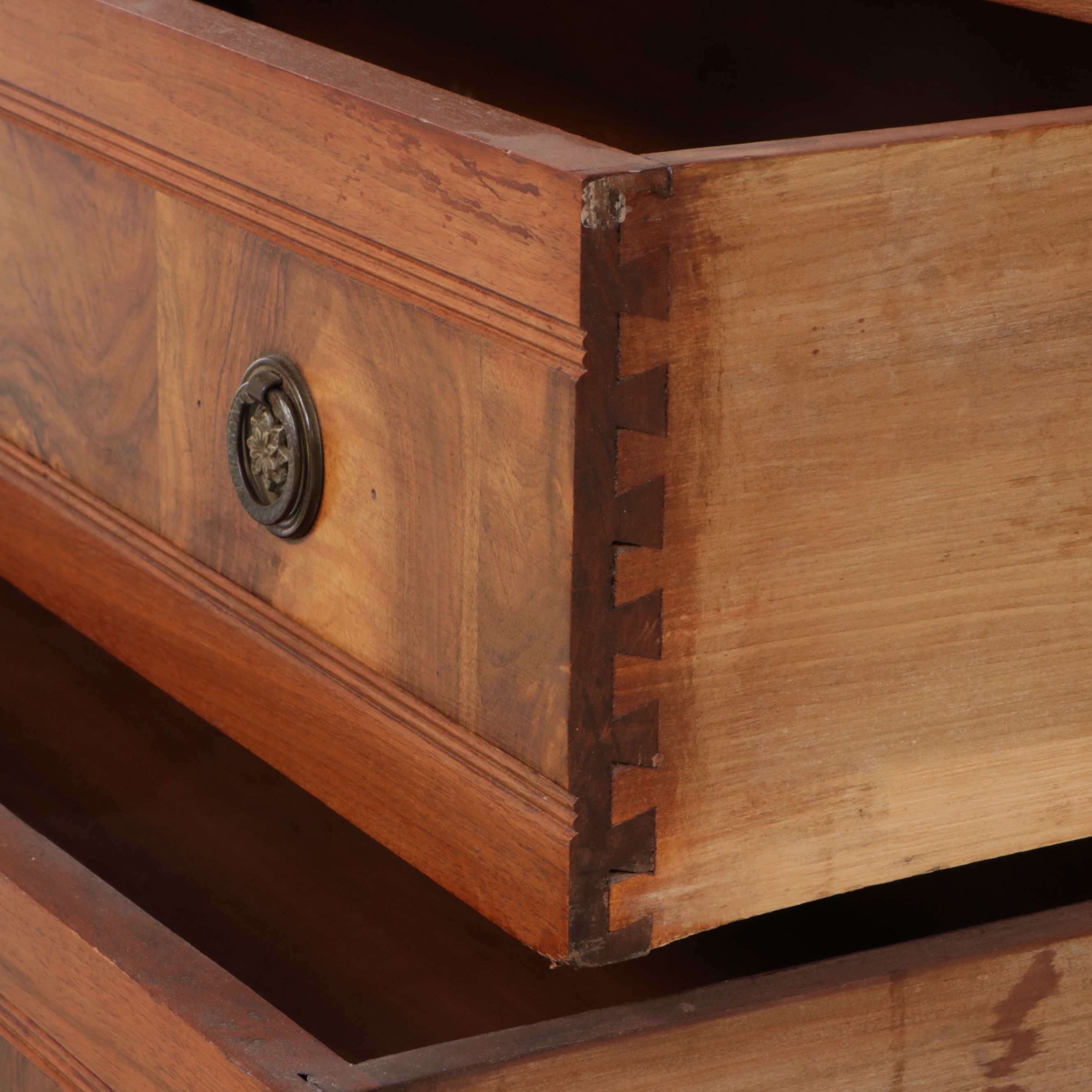 Victorian Eastlake Style Marble Top Burl Wood and Walnut Dresser with Mirror