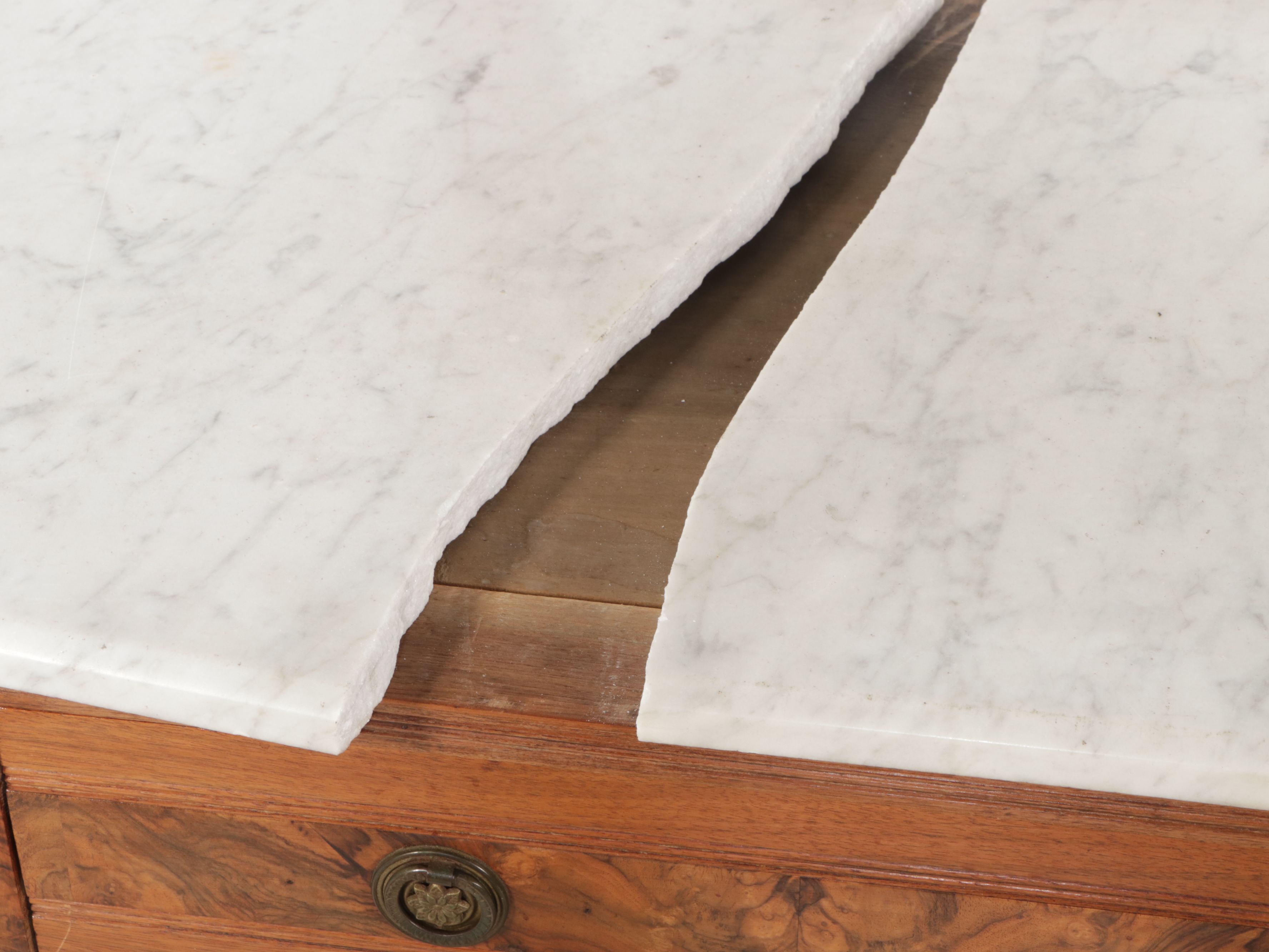 Victorian Eastlake Style Marble Top Burl Wood and Walnut Dresser with Mirror