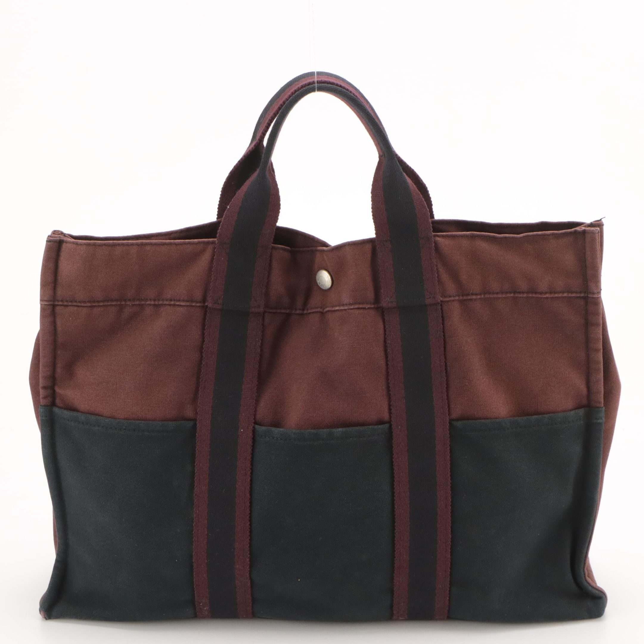 Hermès Cotton Canvas Fourre-Tout MM in Burgundy/Black