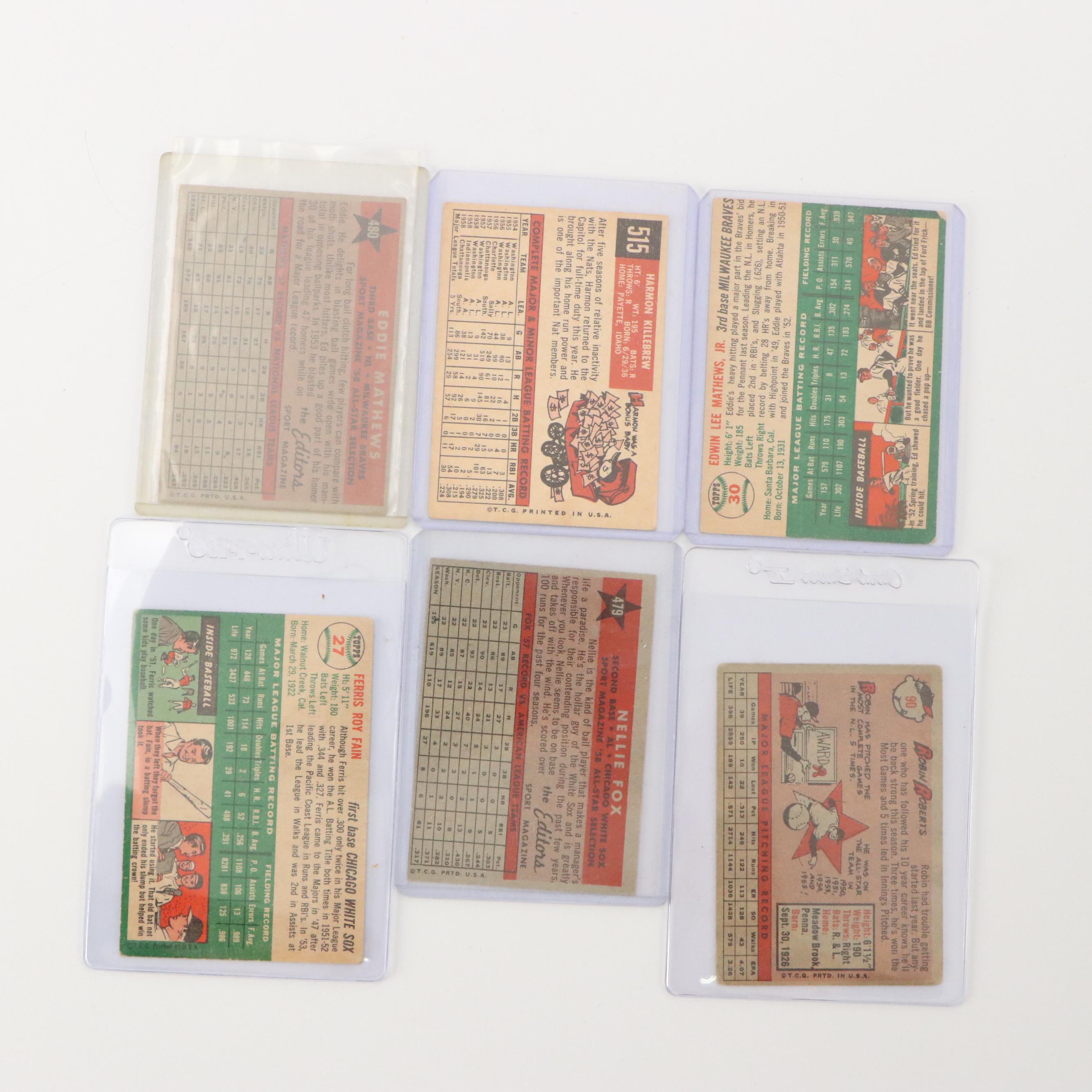 Topps Baseball Cards Featuring Harmon Killebrew, Nellie Fox, and More, 1950s