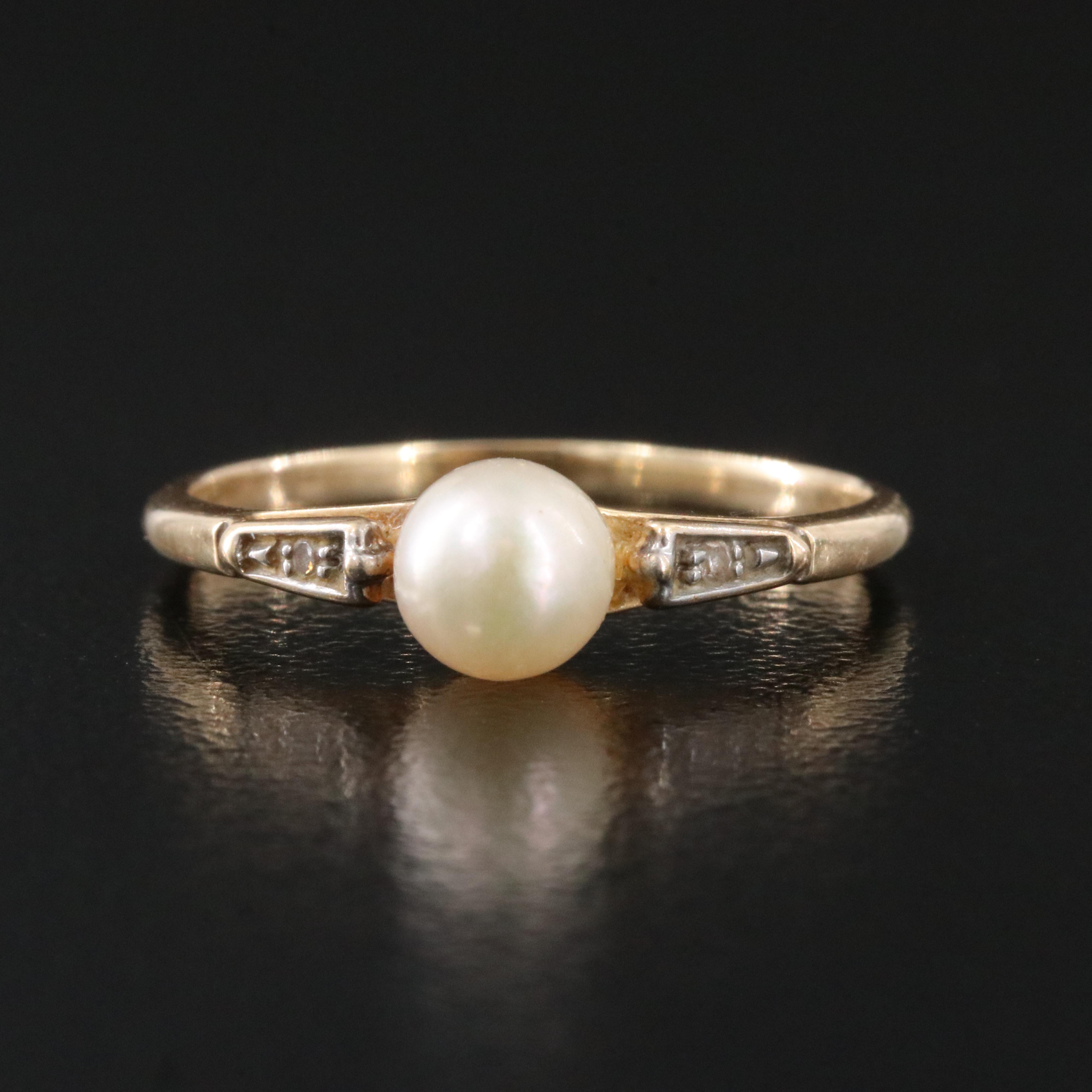 14K Pearl and Diamond Ring