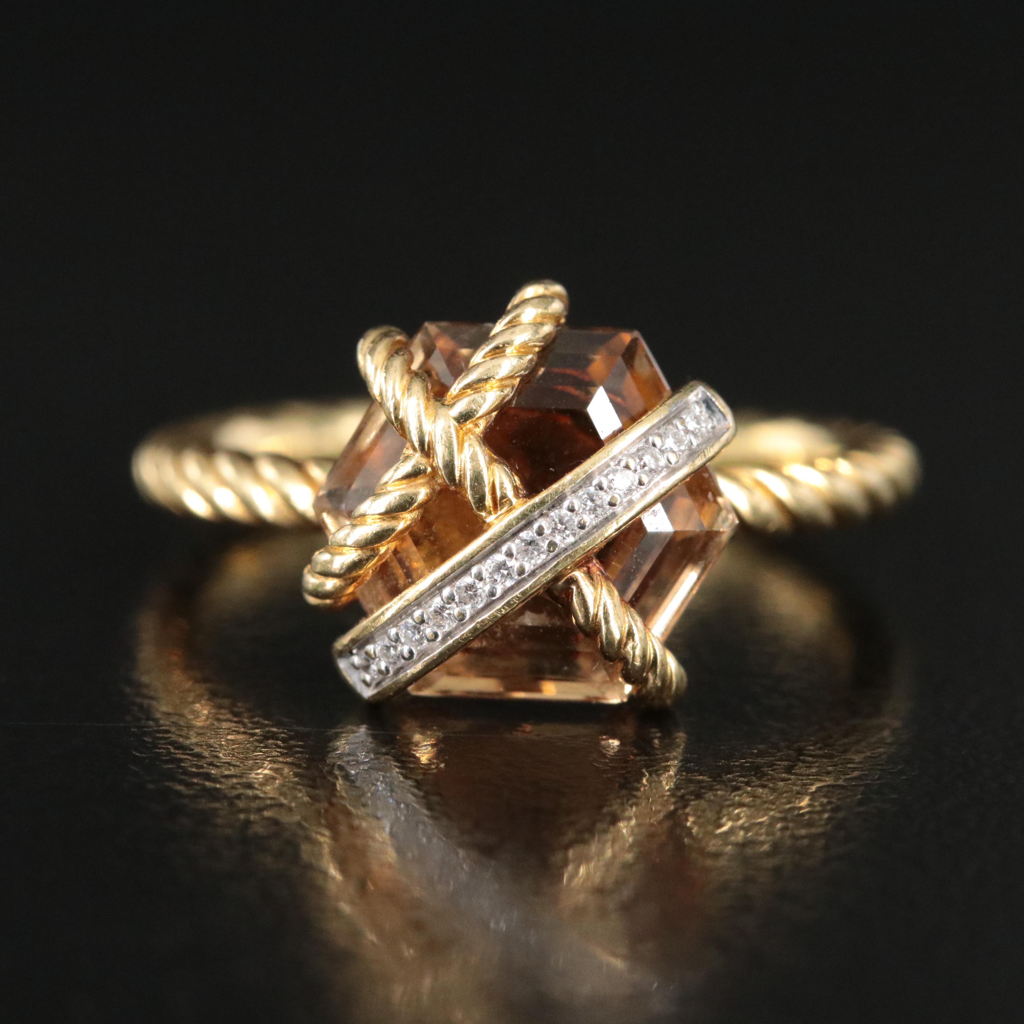 David Yurman Cable Wrap 18K Citrine and Diamond Ring