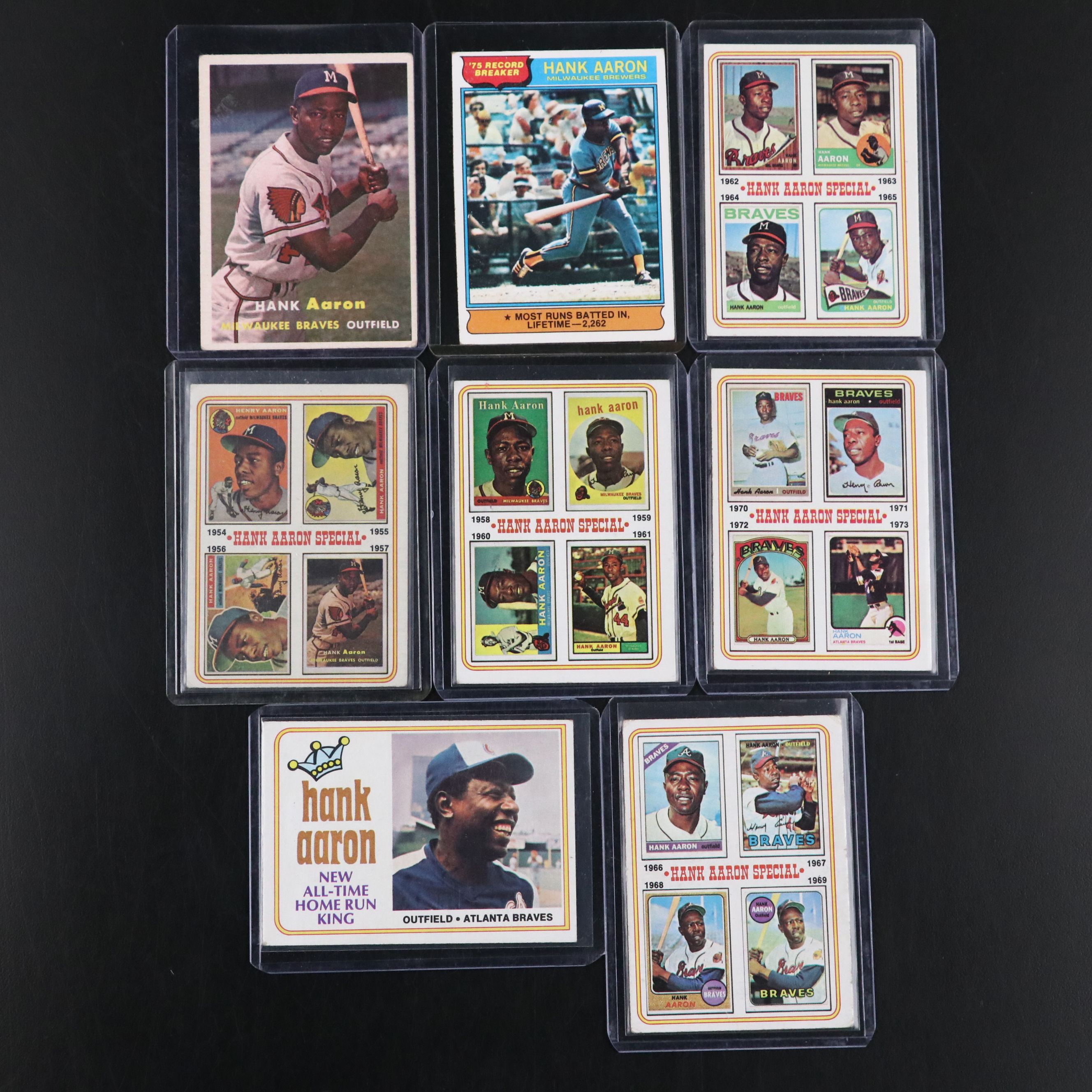 Hank Aaron Topps Baseball Cards Featuring 1957 Milwaukee Braves and More