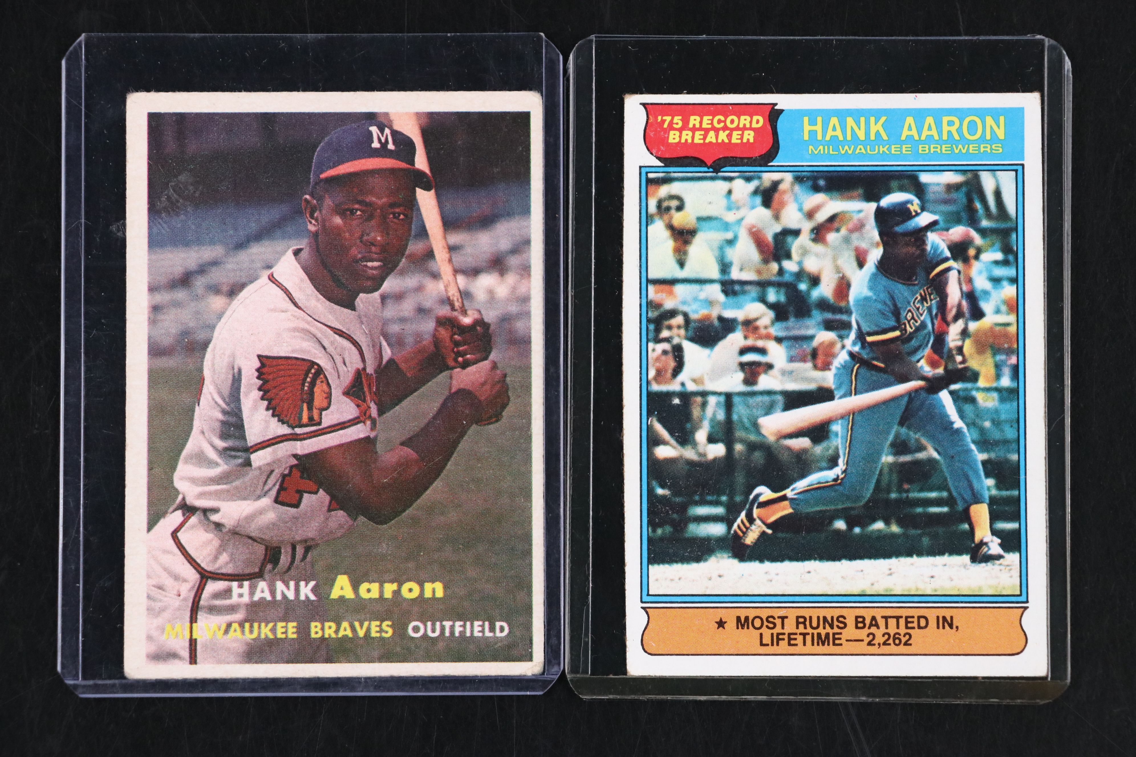 Hank Aaron Topps Baseball Cards Featuring 1957 Milwaukee Braves and More