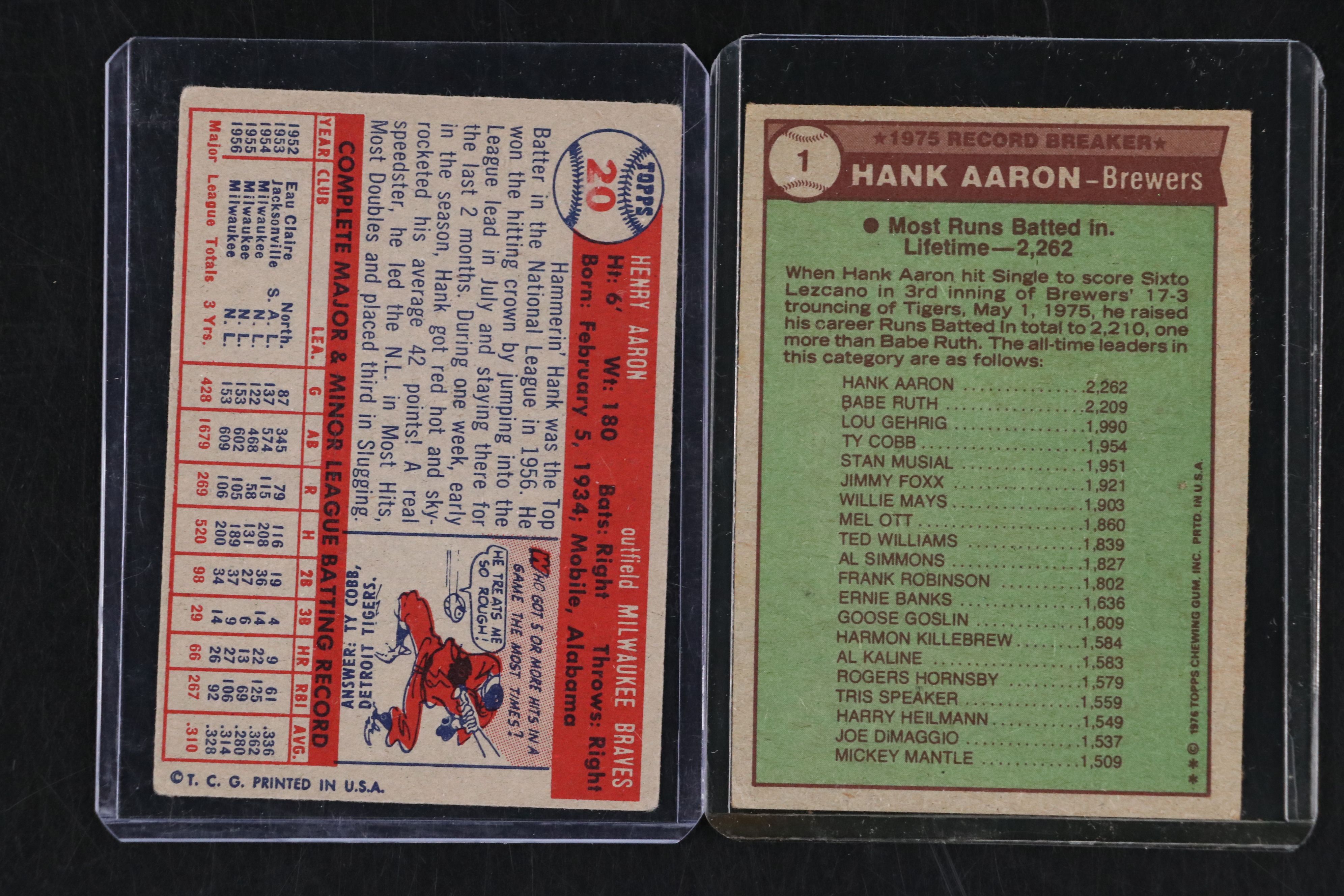 Hank Aaron Topps Baseball Cards Featuring 1957 Milwaukee Braves and More