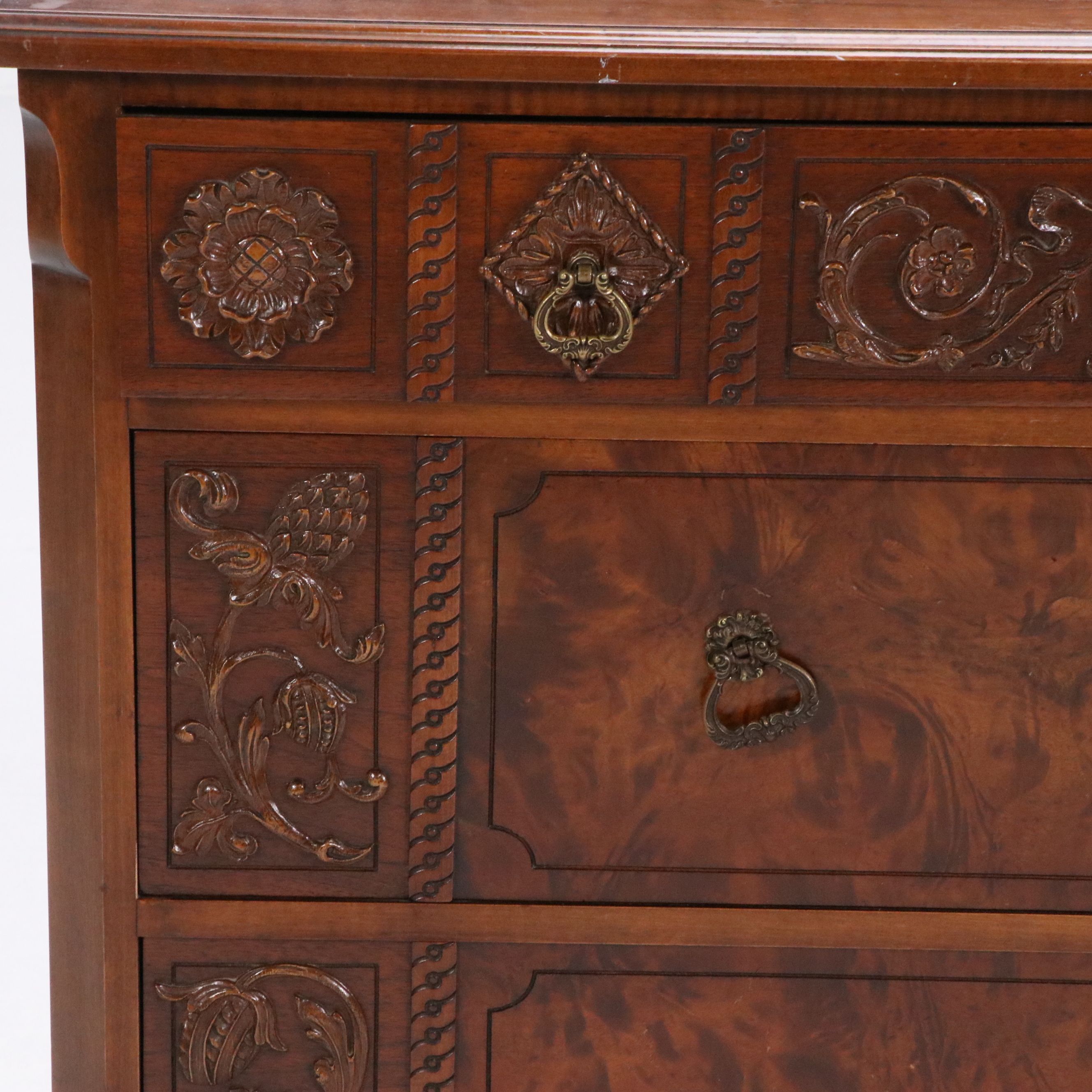 William and Mary Style Burl Wood Three-Drawer Chest