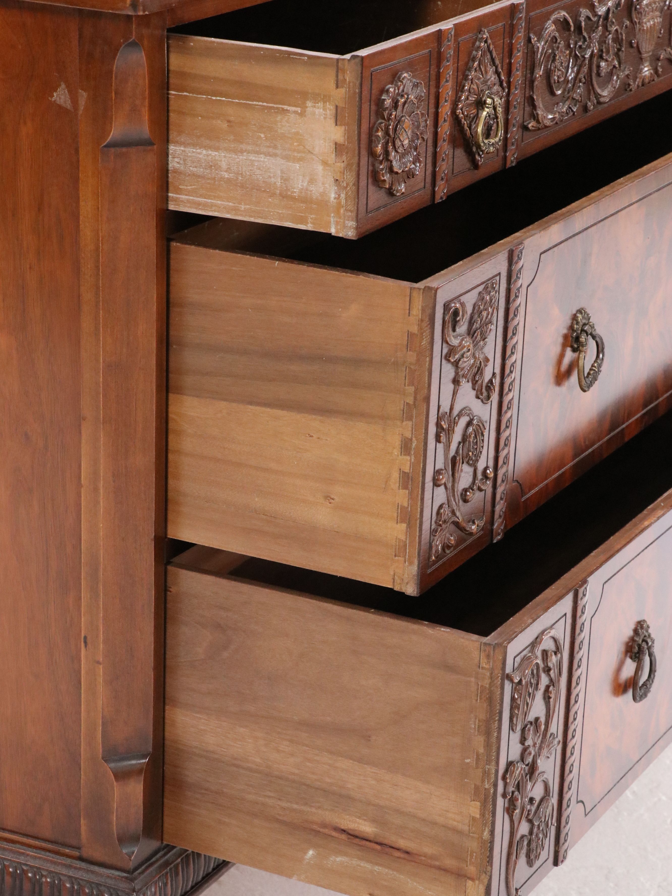 William and Mary Style Burl Wood Three-Drawer Chest