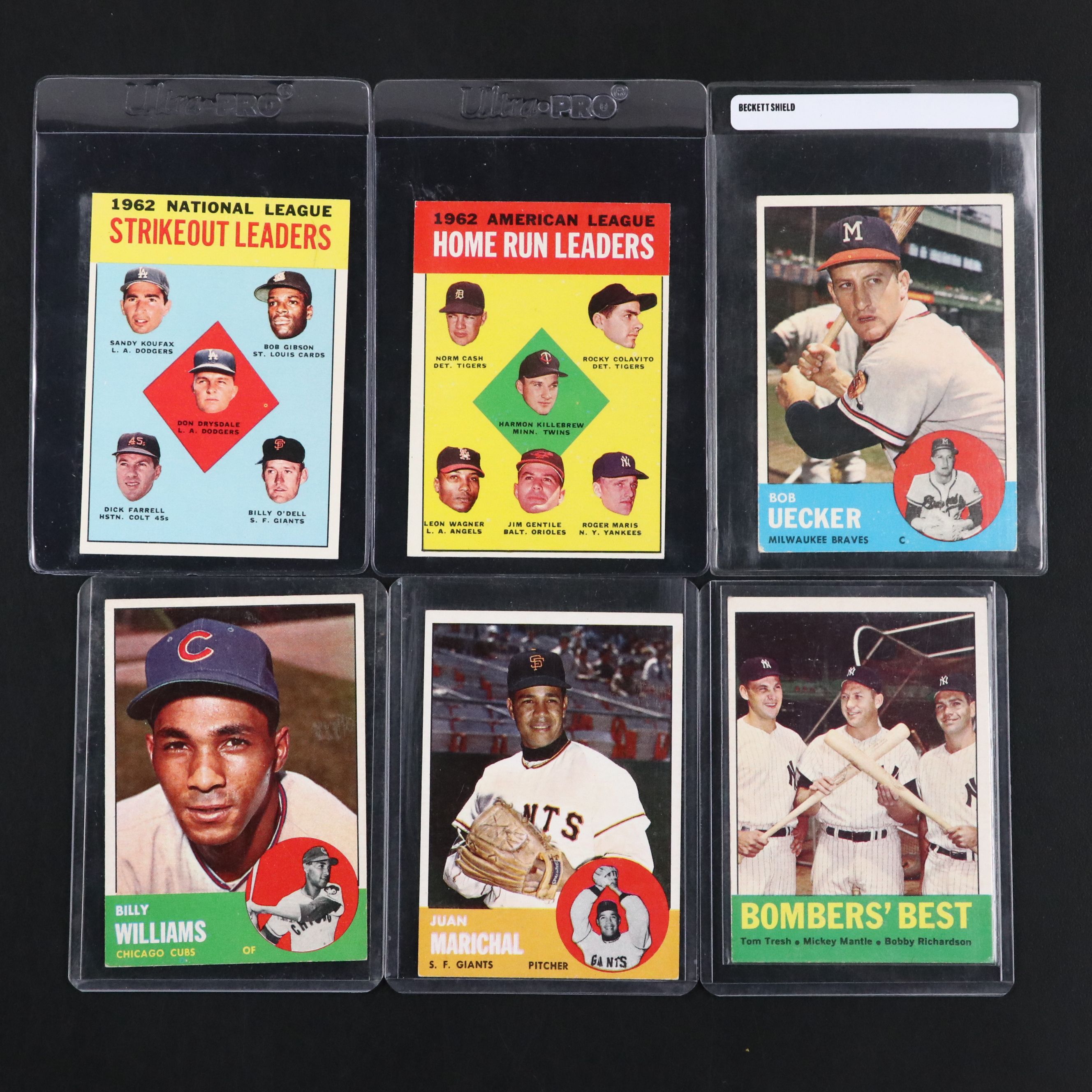 1963 Topps Baseball Cards Featuring Mickey Mantle, Sandy Koufax, and More