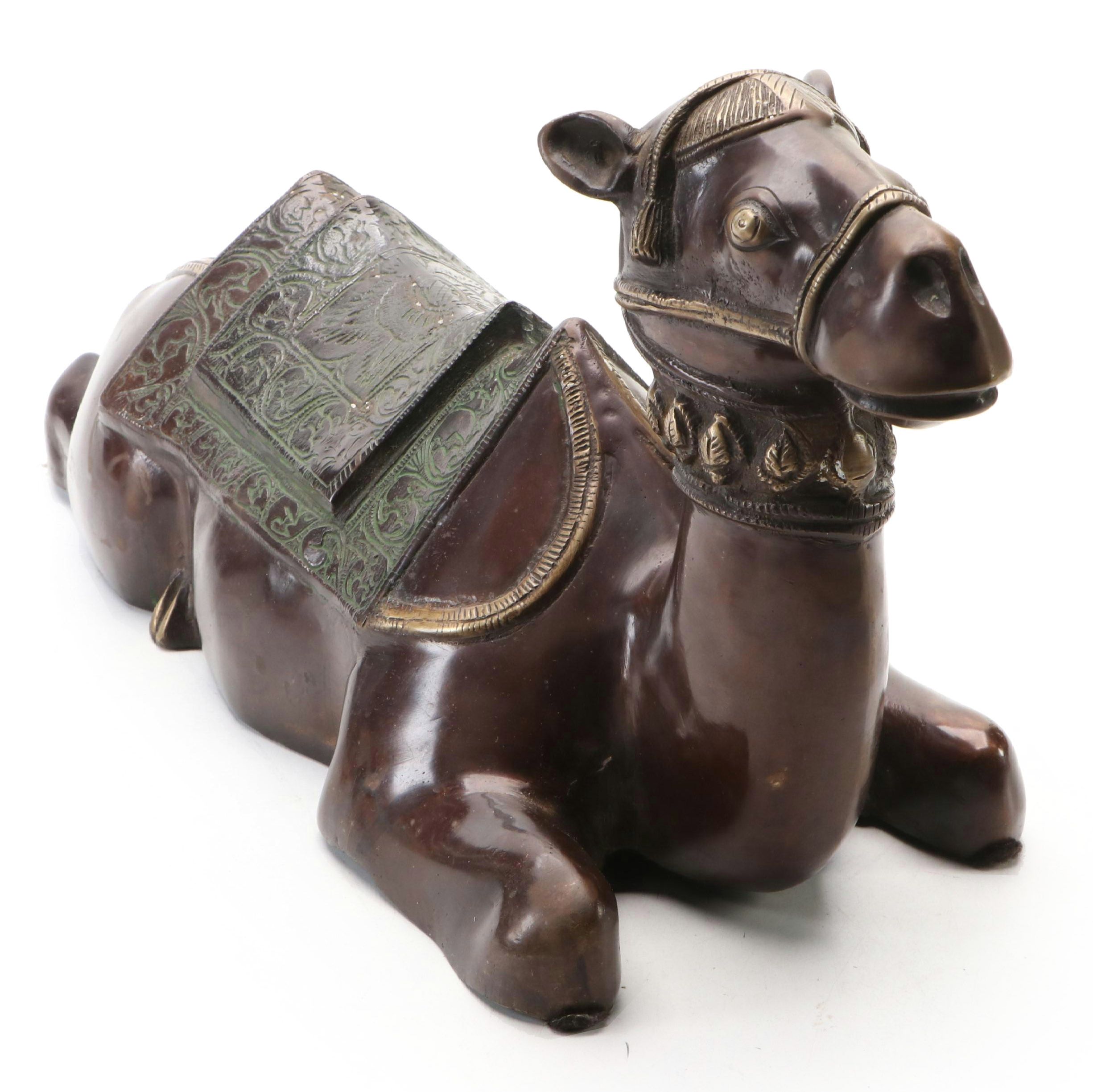 Patinated Brass Resting Camel Figure