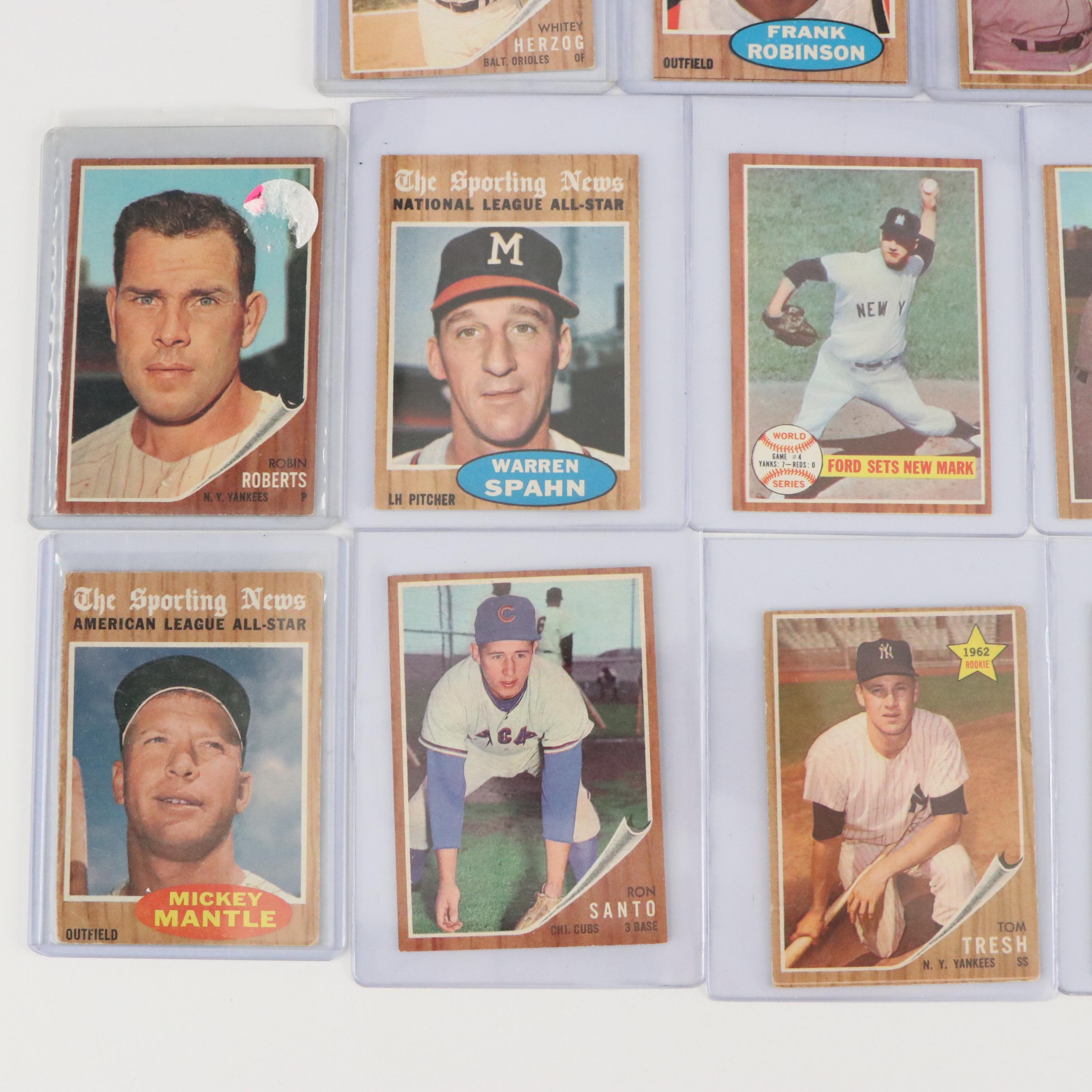 1962 Topps Baseball Cards Featuring Mickey Mantle, Frank Robinson, and More