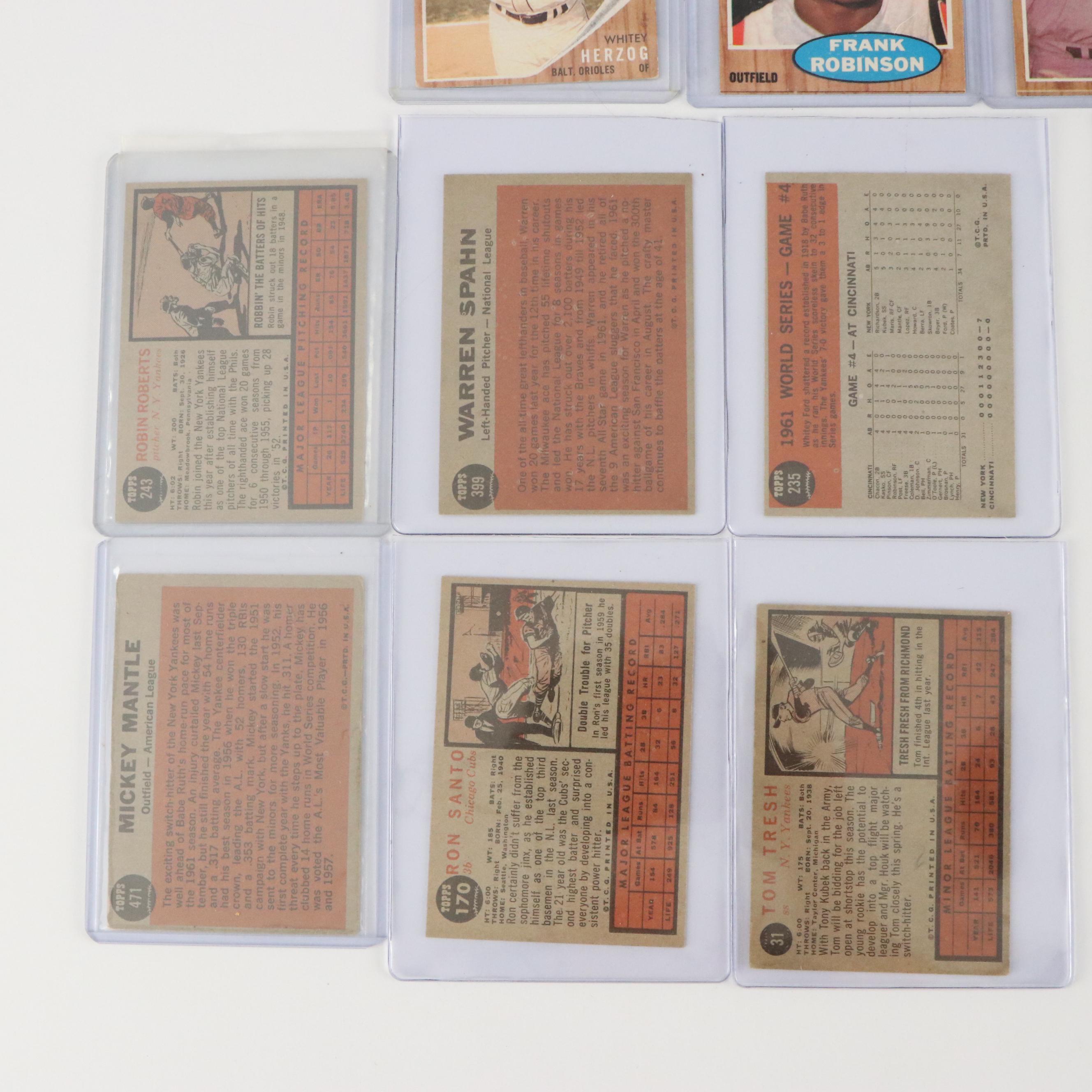 1962 Topps Baseball Cards Featuring Mickey Mantle, Frank Robinson, and More
