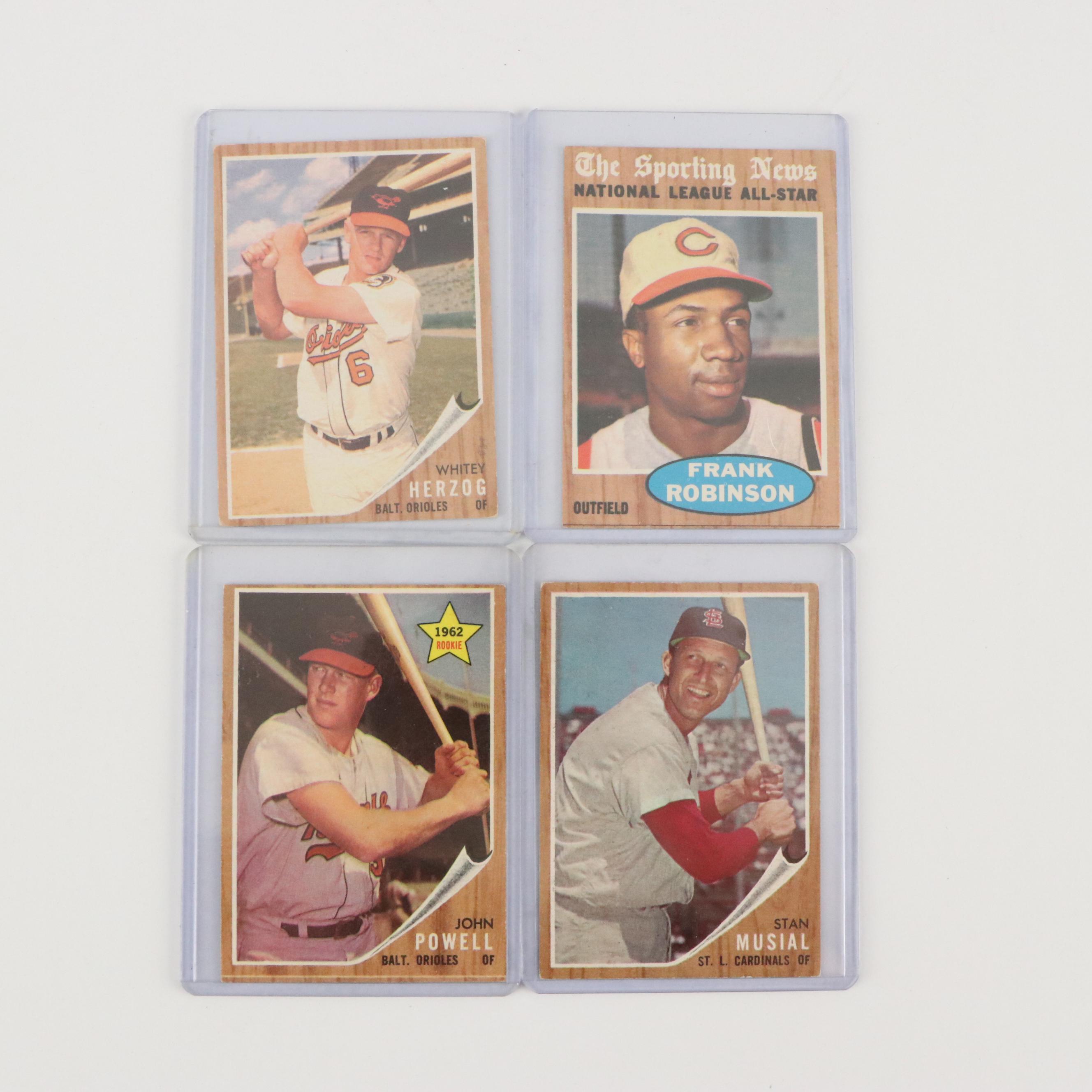 1962 Topps Baseball Cards Featuring Mickey Mantle, Frank Robinson, and More