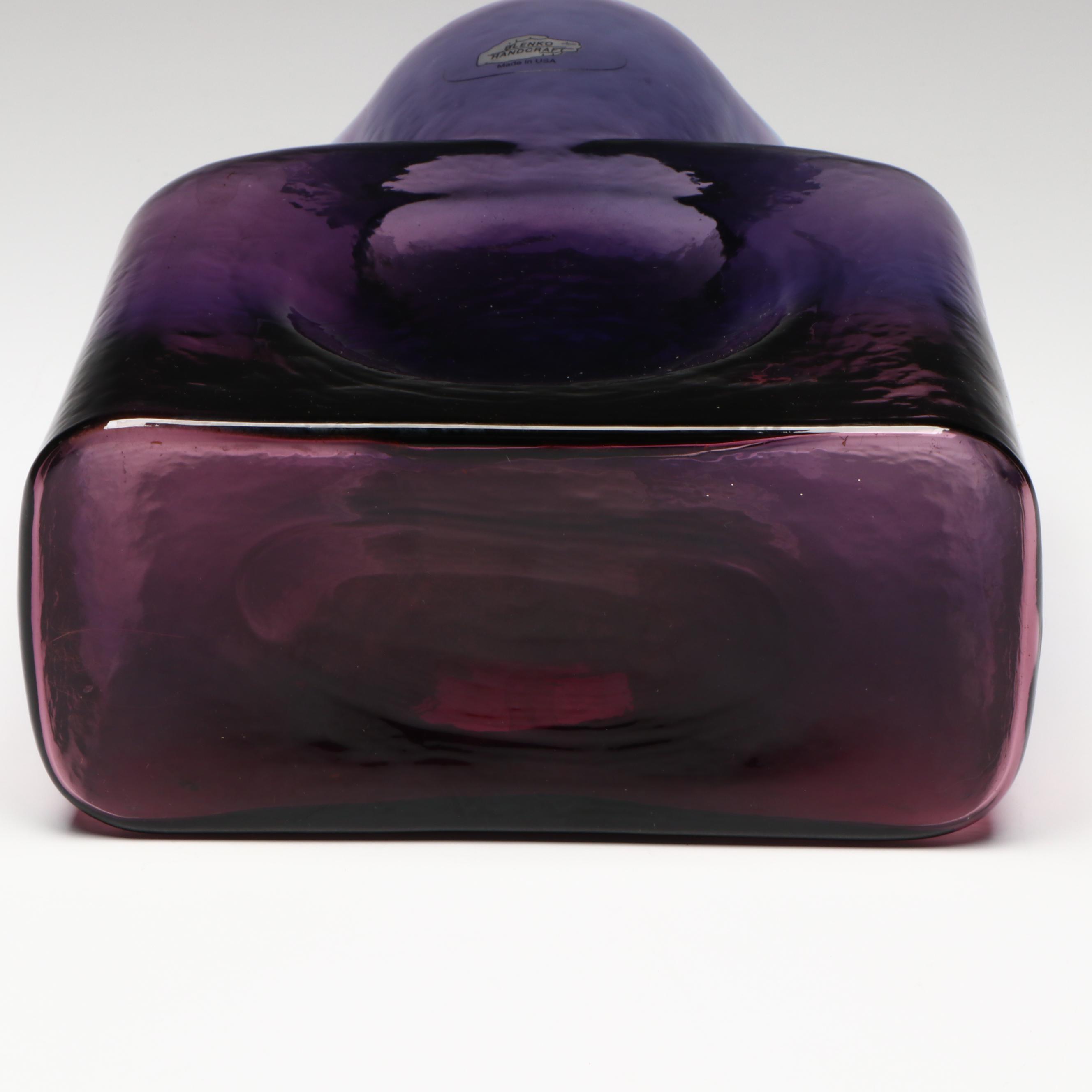 Blenko Amethyst Water Pitcher, Blue Melon Vase and Emerald Green Vase