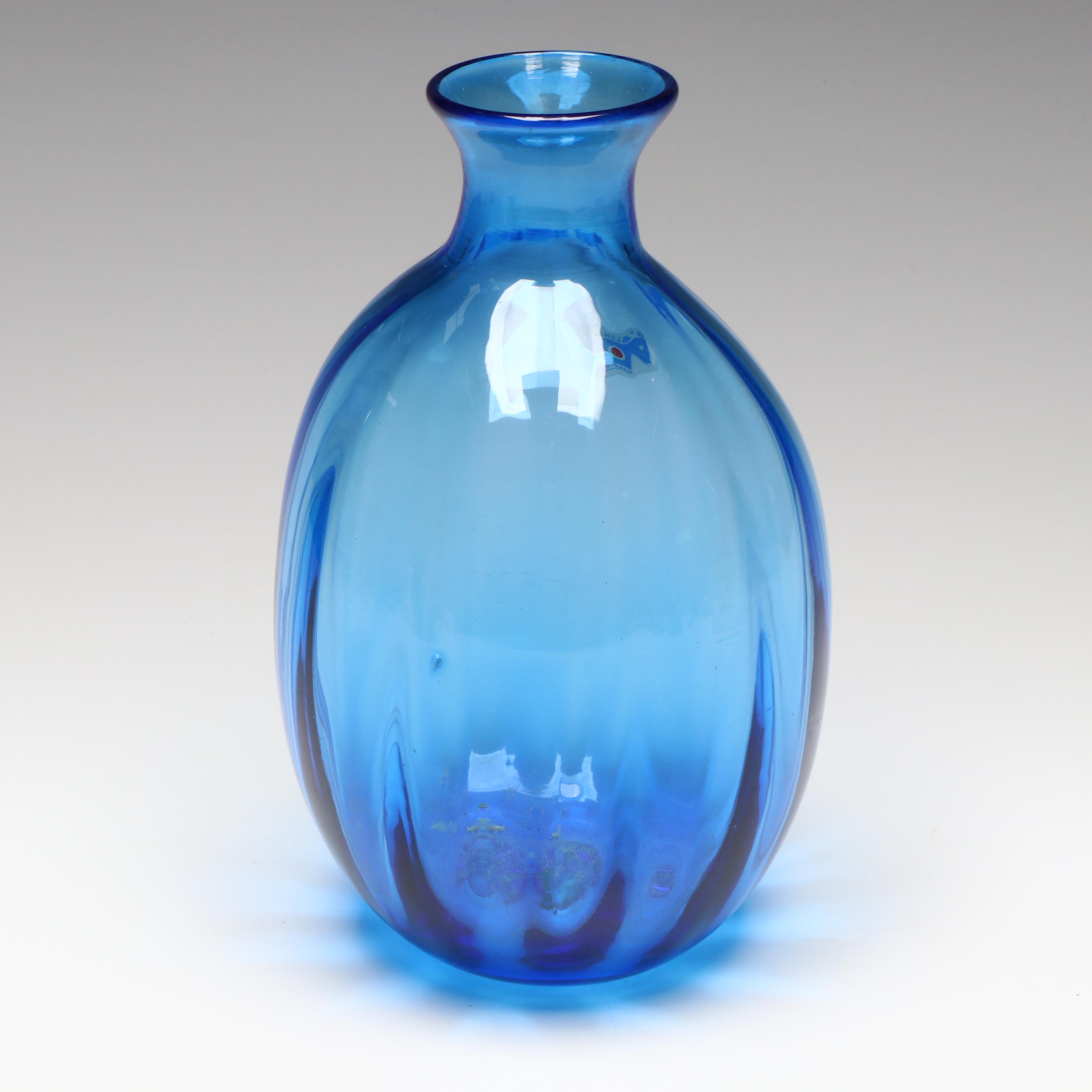 Blenko Amethyst Water Pitcher, Blue Melon Vase and Emerald Green Vase