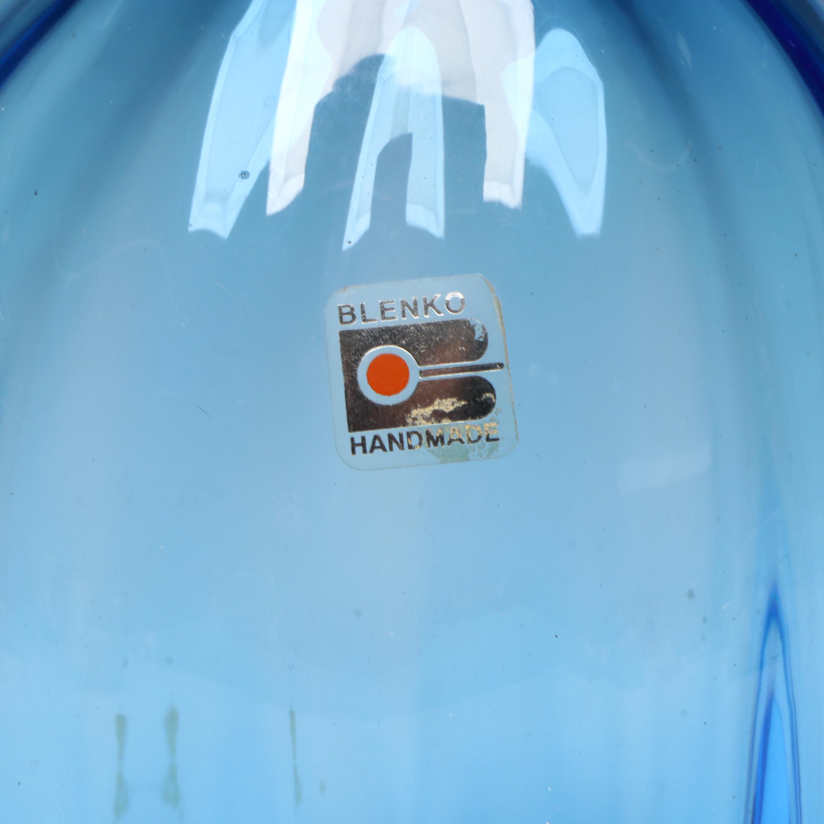 Blenko Amethyst Water Pitcher, Blue Melon Vase and Emerald Green Vase