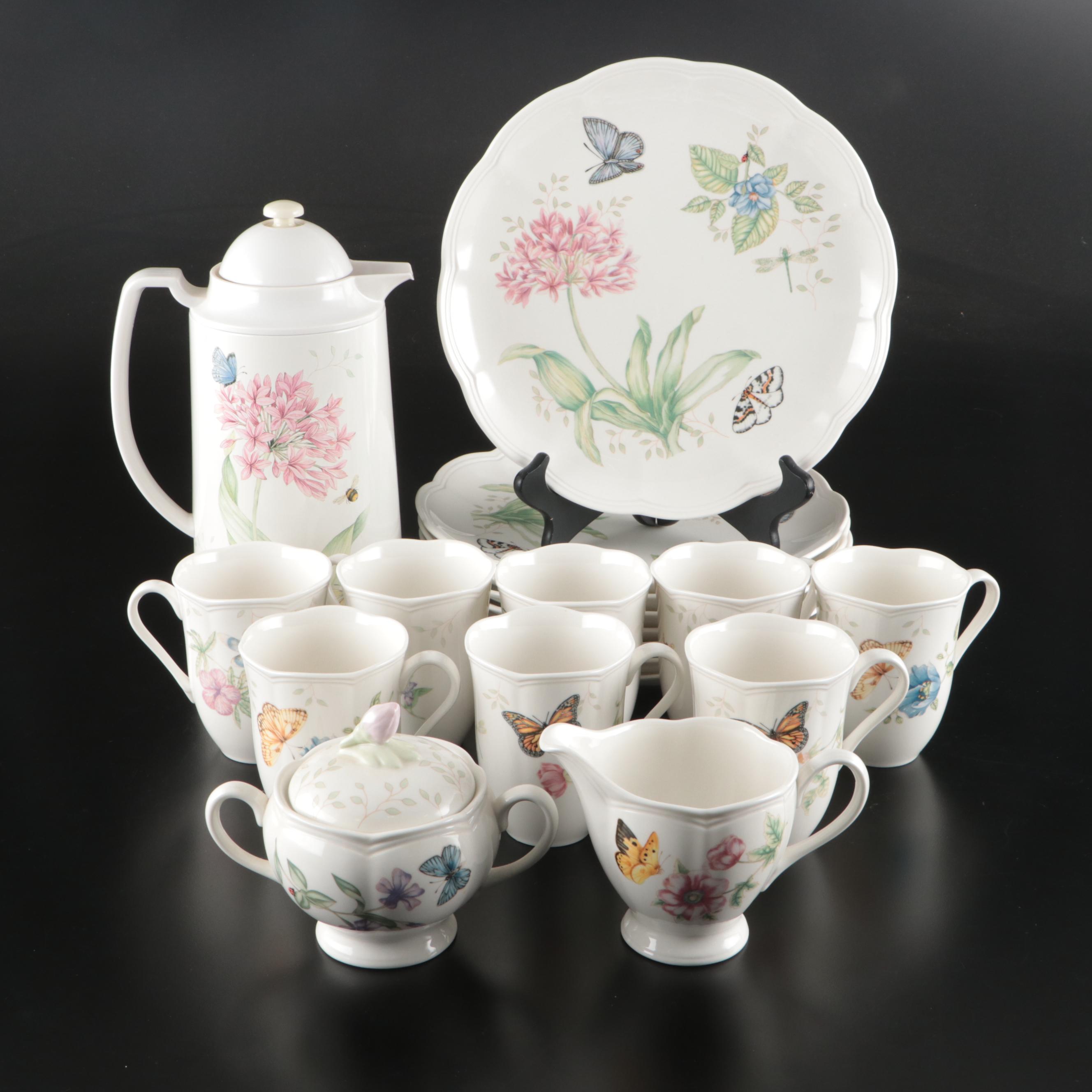 Lenox "Butterfly Meadow" Plastic Thermal Carafe with Ceramic Mugs and Dinnerware