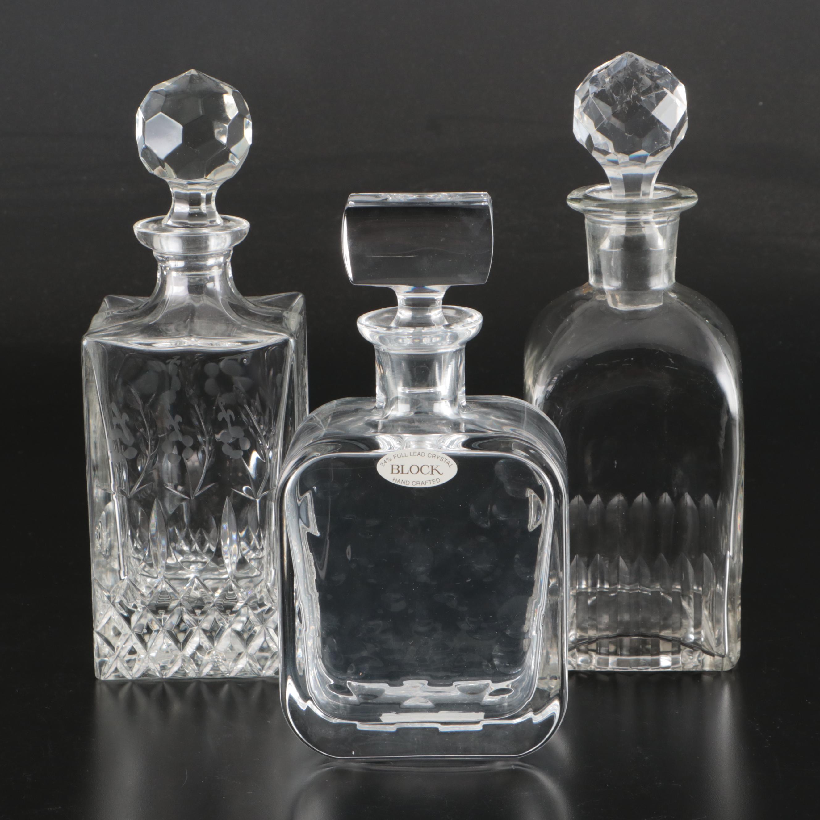 "Galaxy" Crystal Block Decanter with Other Cut Crystal Decanters