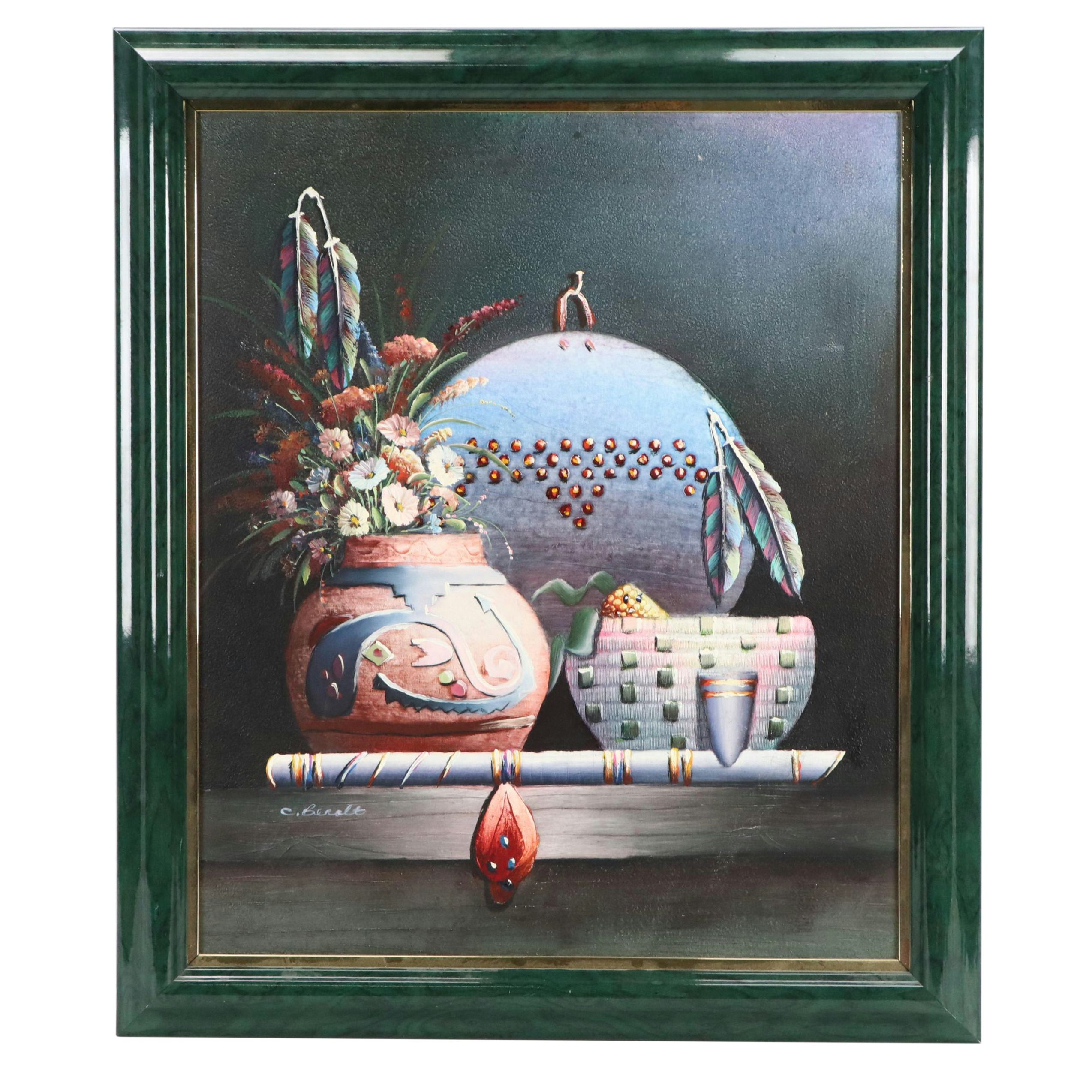 C. Benolt Still-Life Oil Painting of Southwestern Native American Art Forms