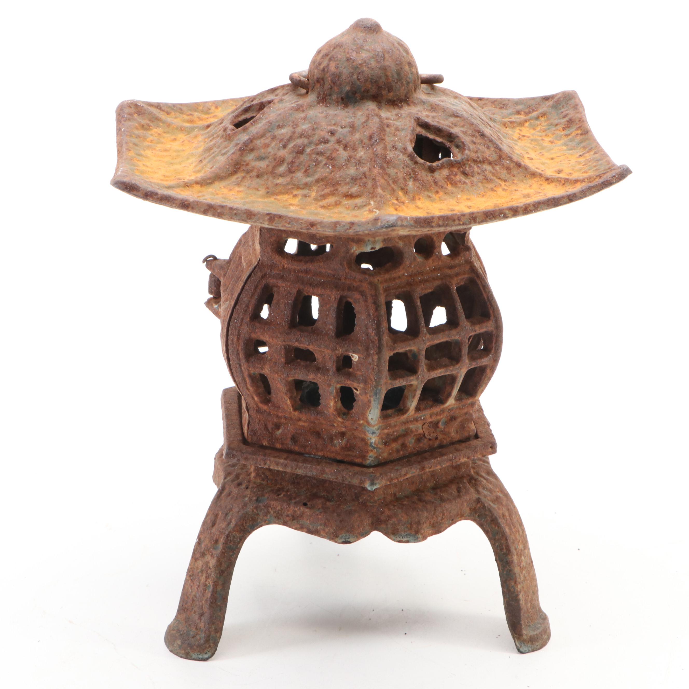 Pair of Chinese Cast Iron Out Door Hanging Pagoda Lanterns