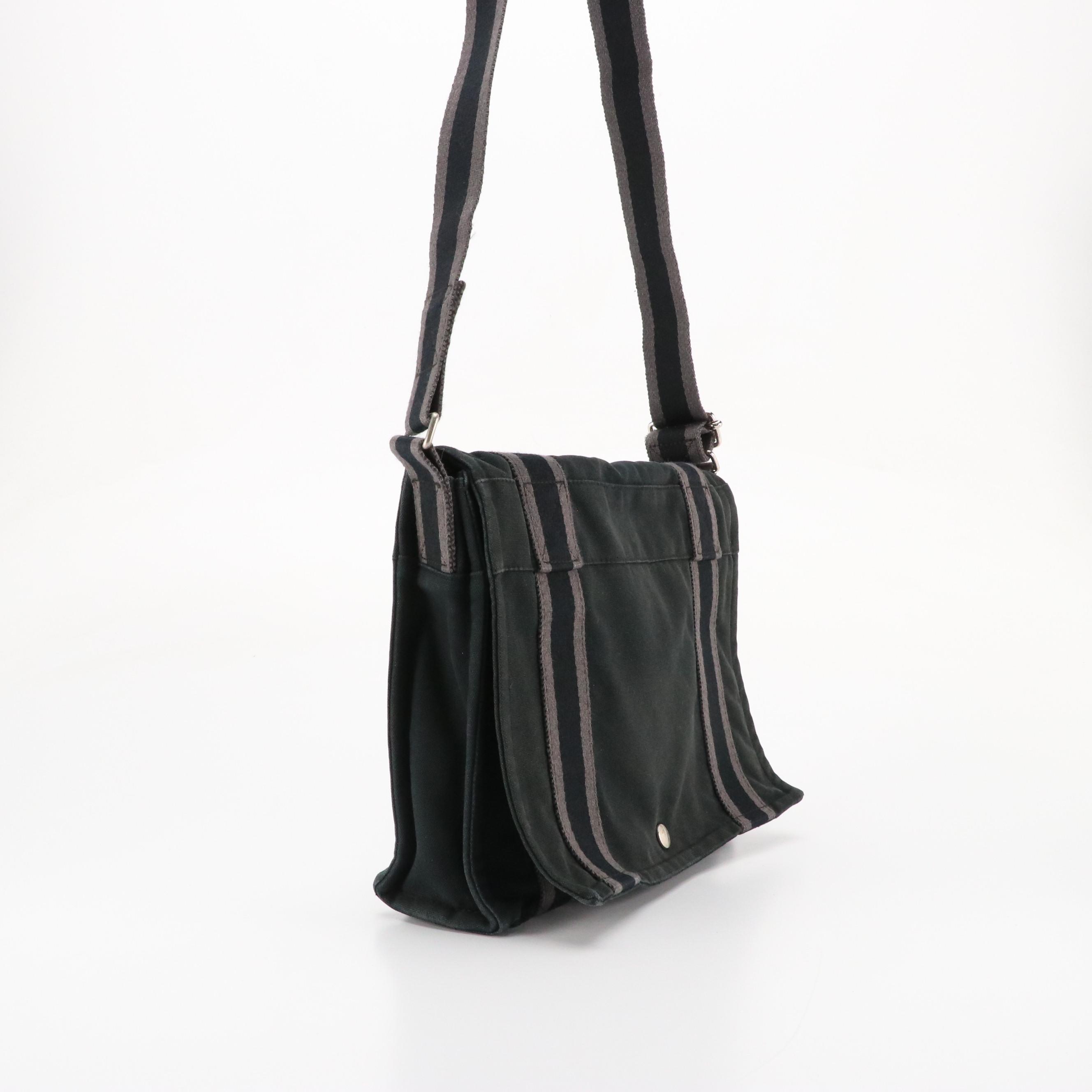 Hermès Fourre-Tout Front Flap Messenger Bag in Black/Grey Cotton Canvas