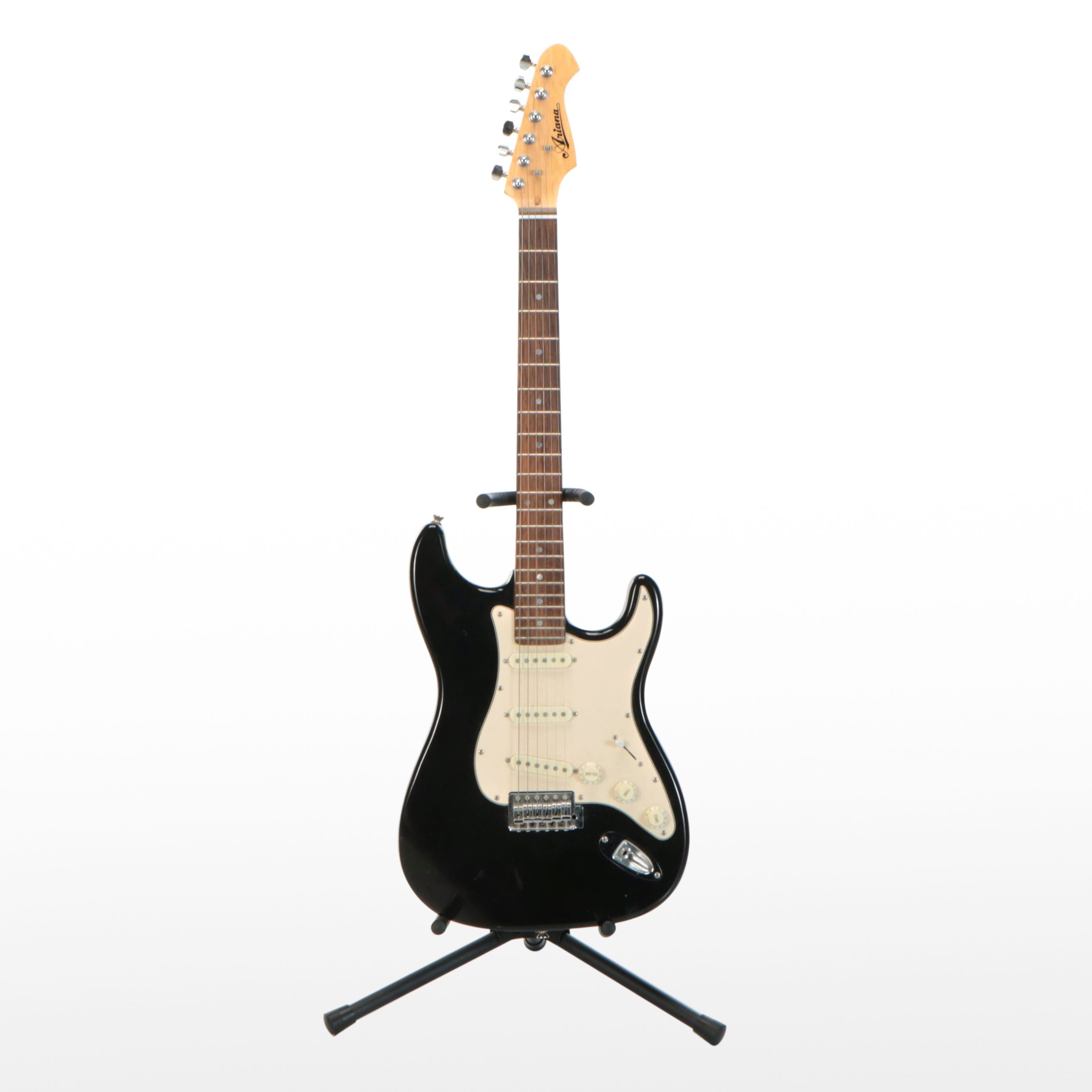 Aria Ariana Strat Style Double Cutaway Black Electric Guitar & Stand