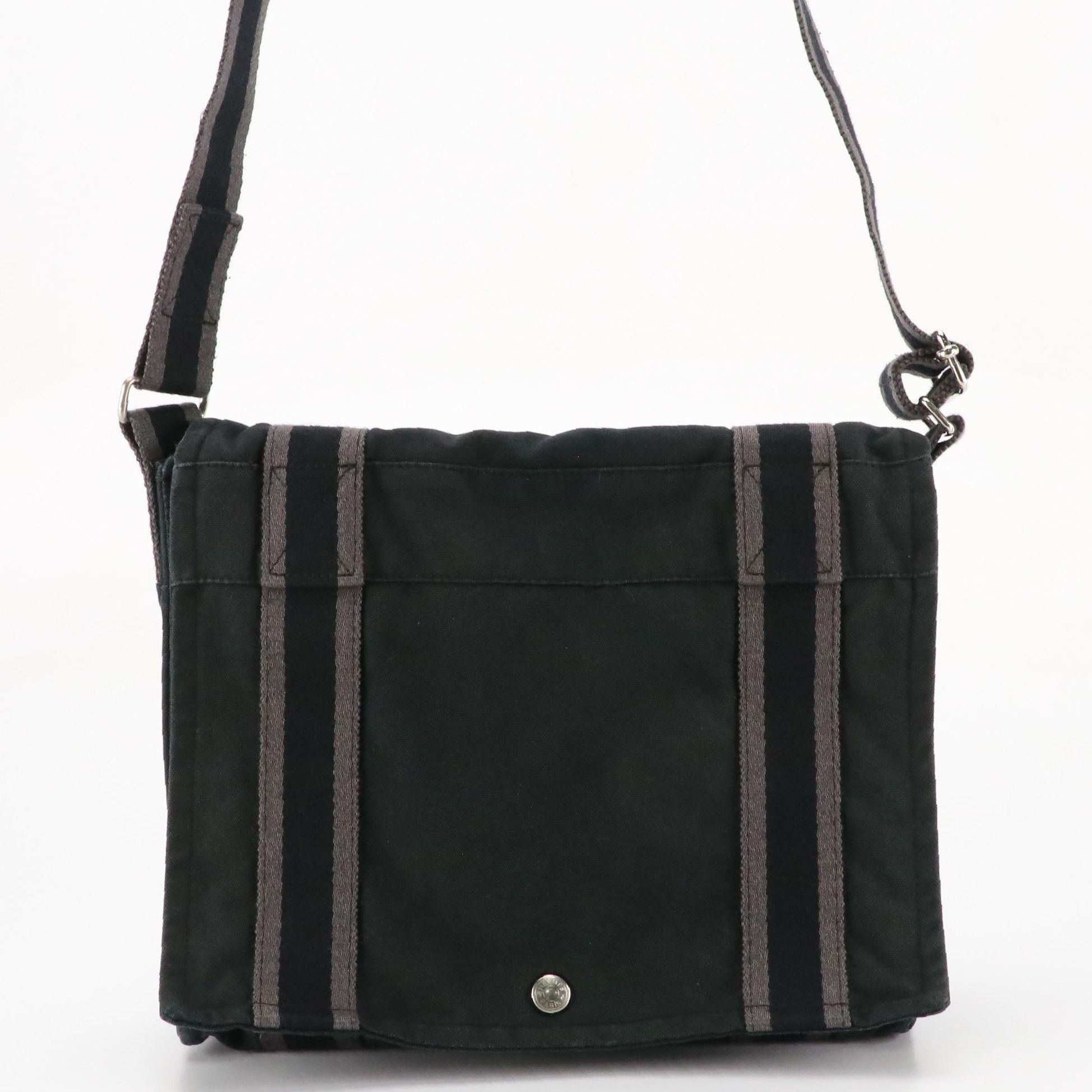 Hermès Fourre-Tout Front Flap Messenger Bag in Black/Grey Cotton Canvas
