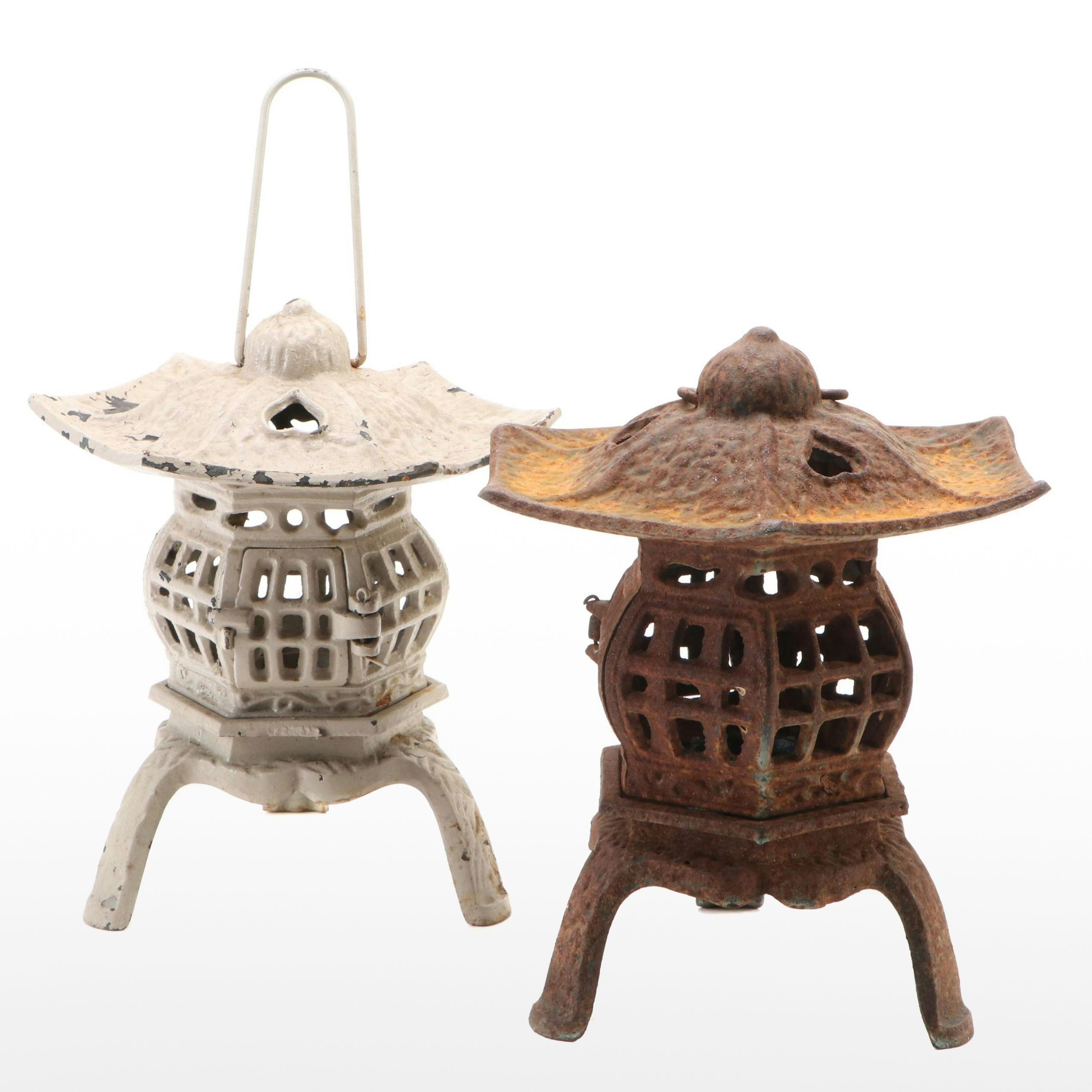 Pair of Chinese Cast Iron Out Door Hanging Pagoda Lanterns