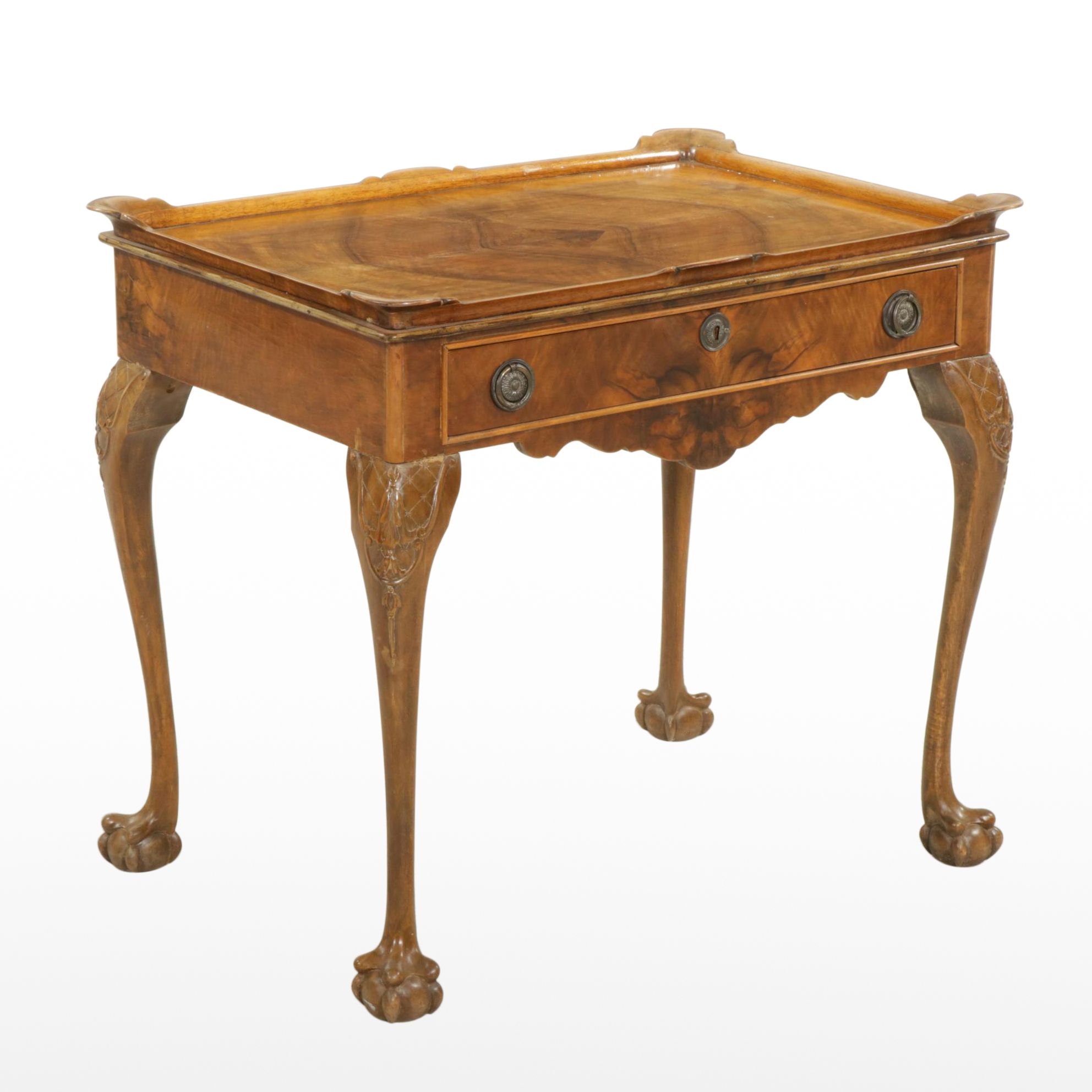 Chippendale Style Tea Table with Book Matched Veneer, Early 20th Century