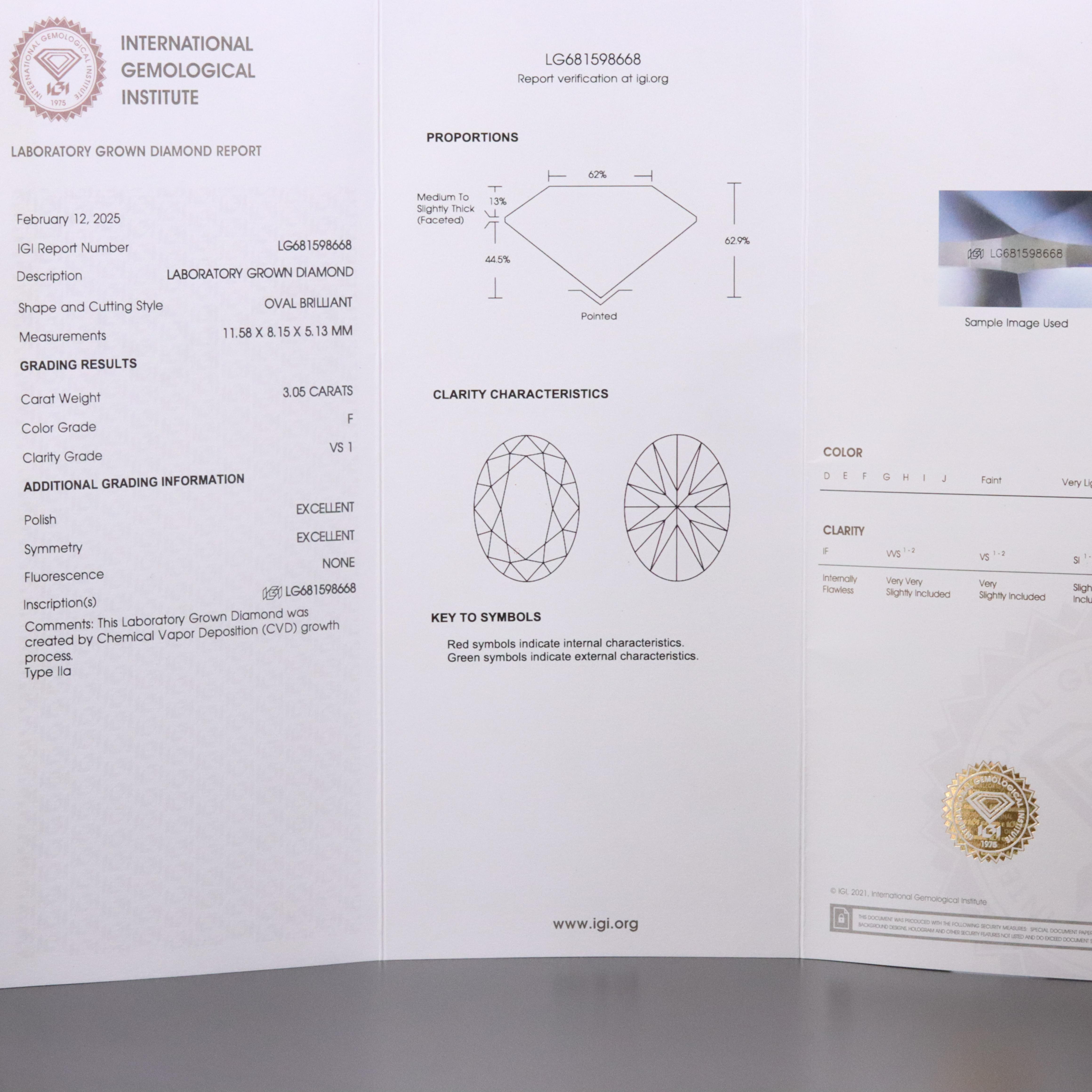 18K 3.05 CT Lab Grown Diamond Solitaire Necklace with IGI Report