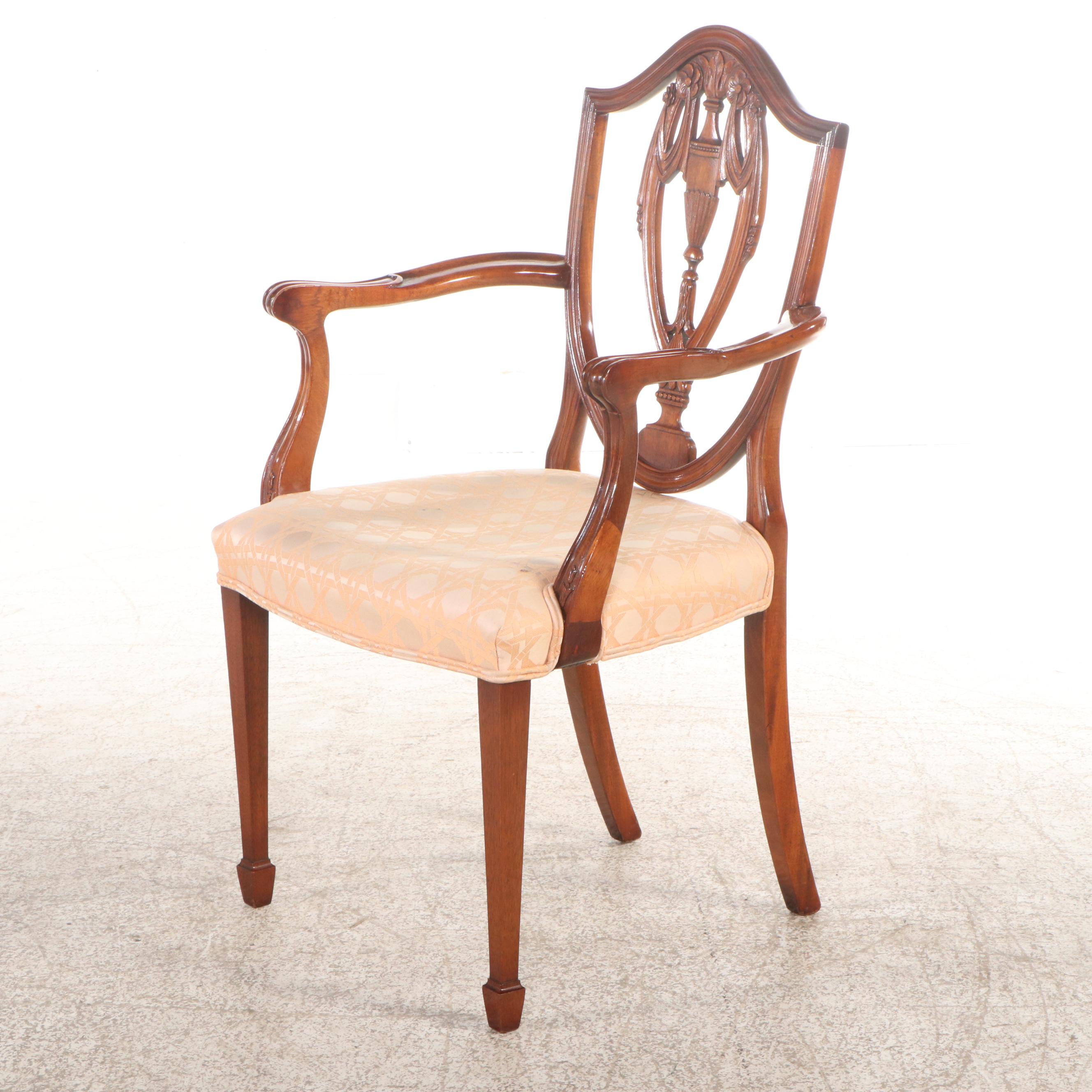 Set of Six Hepplewhite Style Carved Mahogany Sailed-Back Dining Chairs