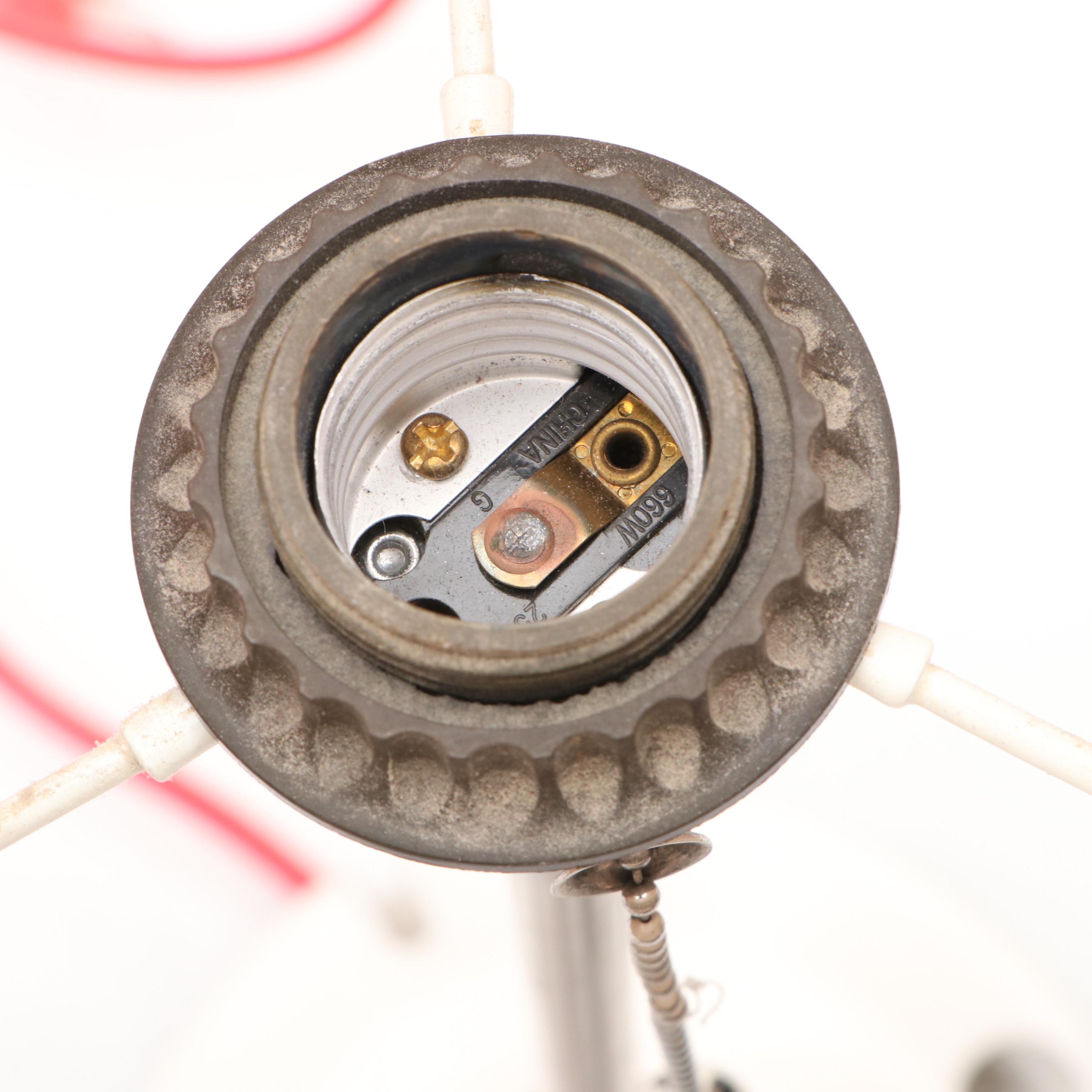 Arcadia Collection Brushed Nickel Bobbin Table Lamps with Red Drum Shades