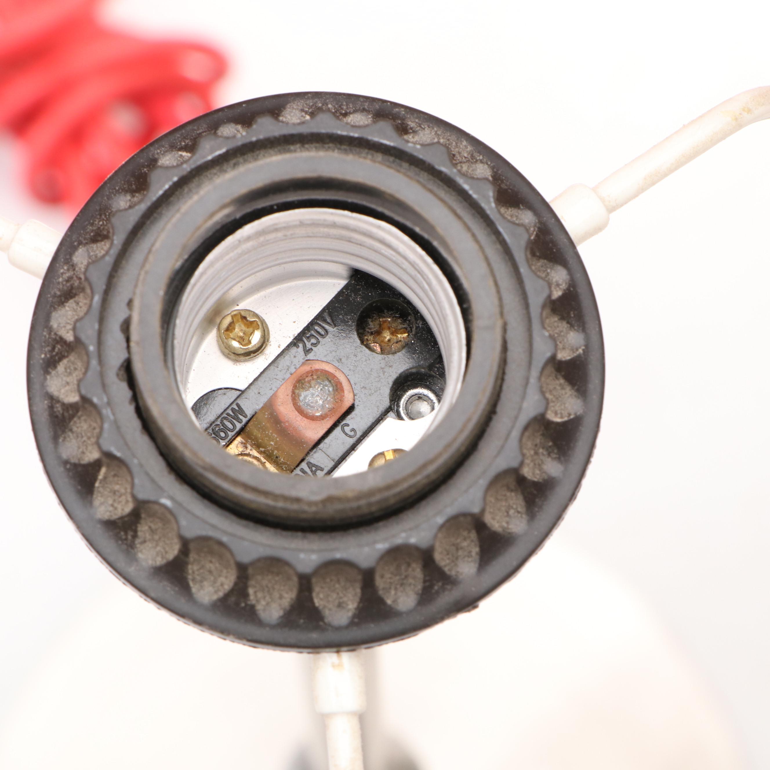 Arcadia Collection Brushed Nickel Bobbin Table Lamps with Red Drum Shades