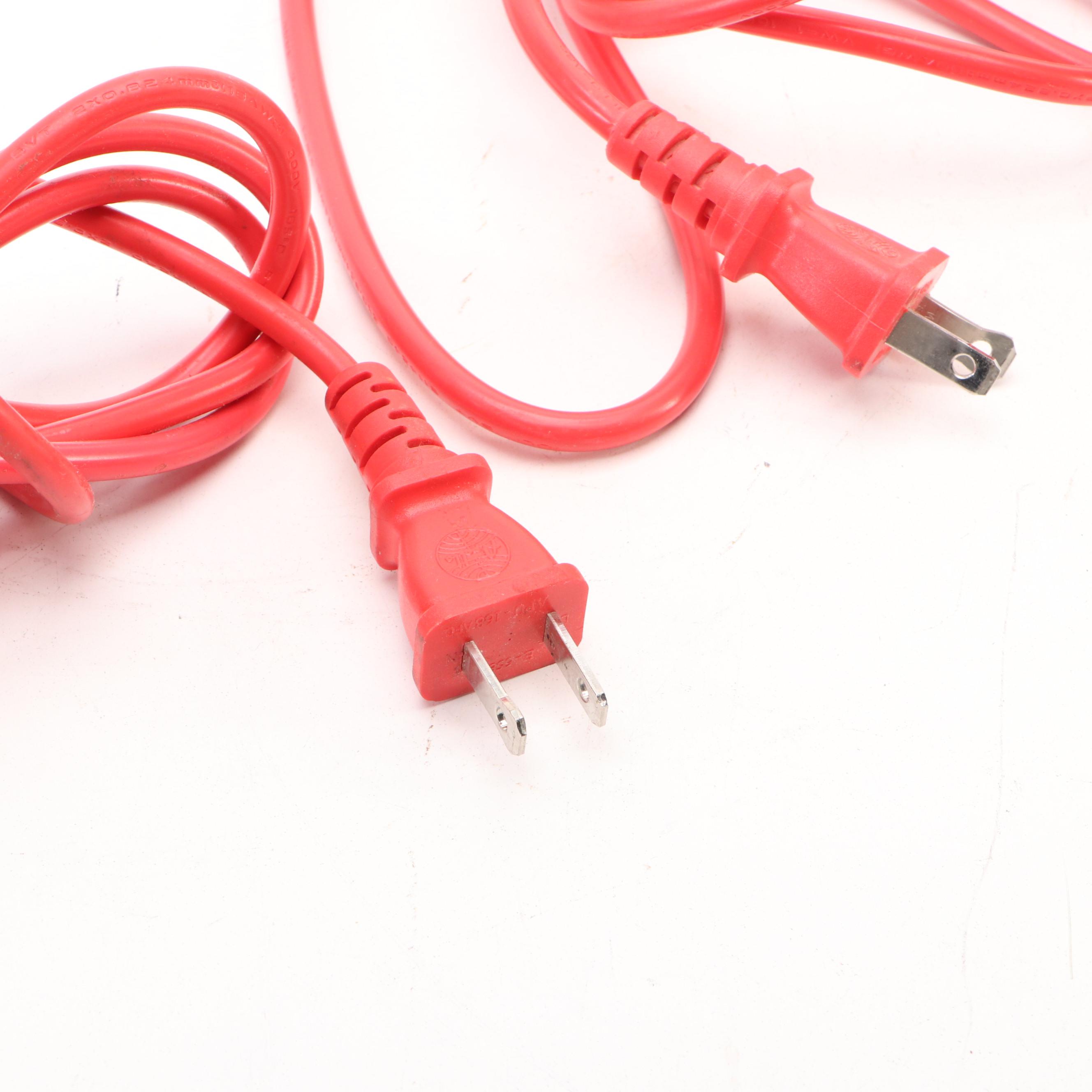 Arcadia Collection Brushed Nickel Bobbin Table Lamps with Red Drum Shades