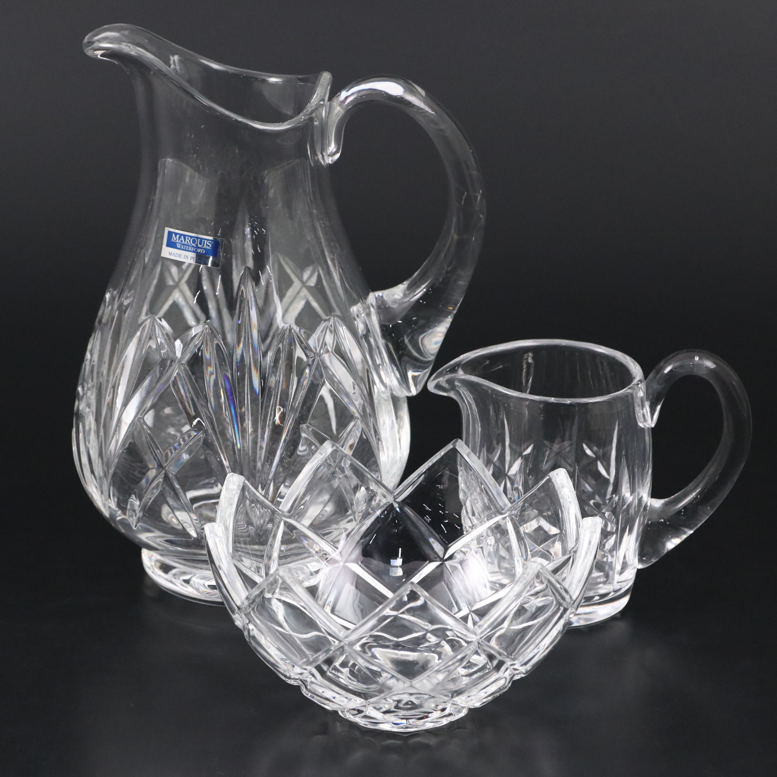 Waterford Marquis "Brookside" Pitcher and "Markham" Creamer with Crystal Bowl